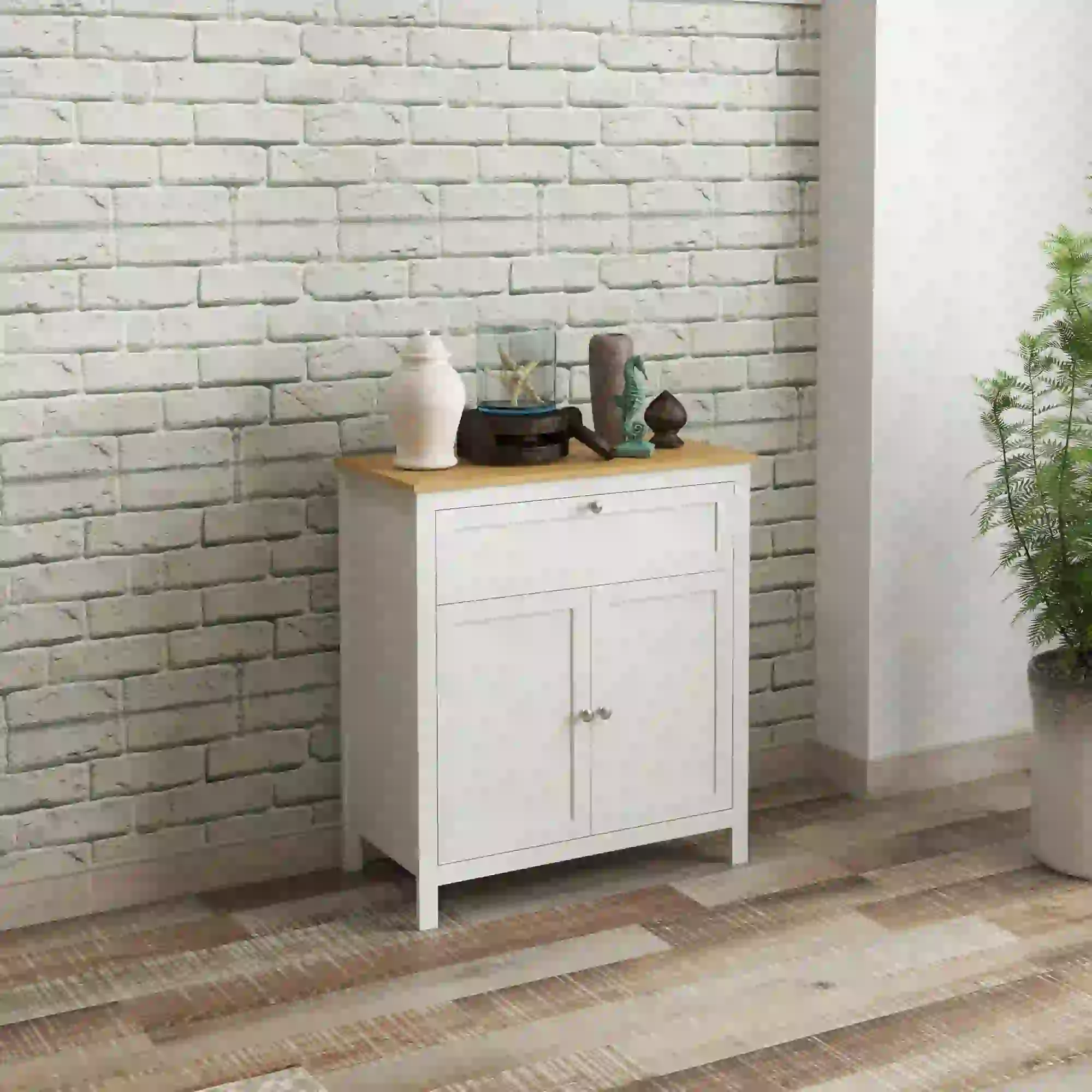 White Sideboard Cabinet, Buffet Table with Drawer, Double Door Cupboard, Adjustable Shelf, White - Image 8