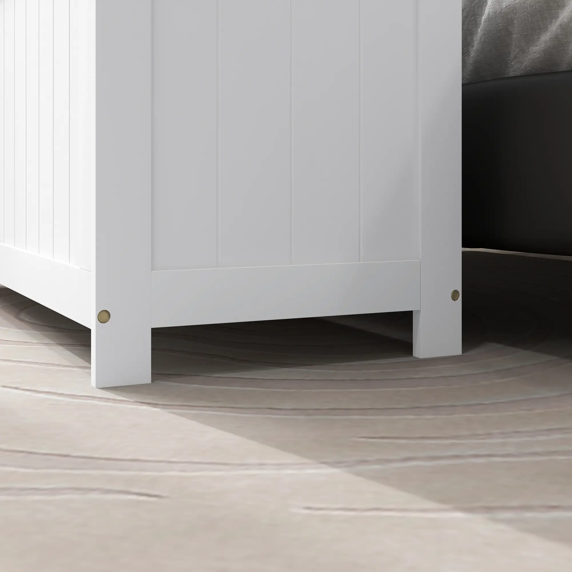 White Storage Trunk with Safety Hinges, Entryway Bench, Side Handles, White - Image 10