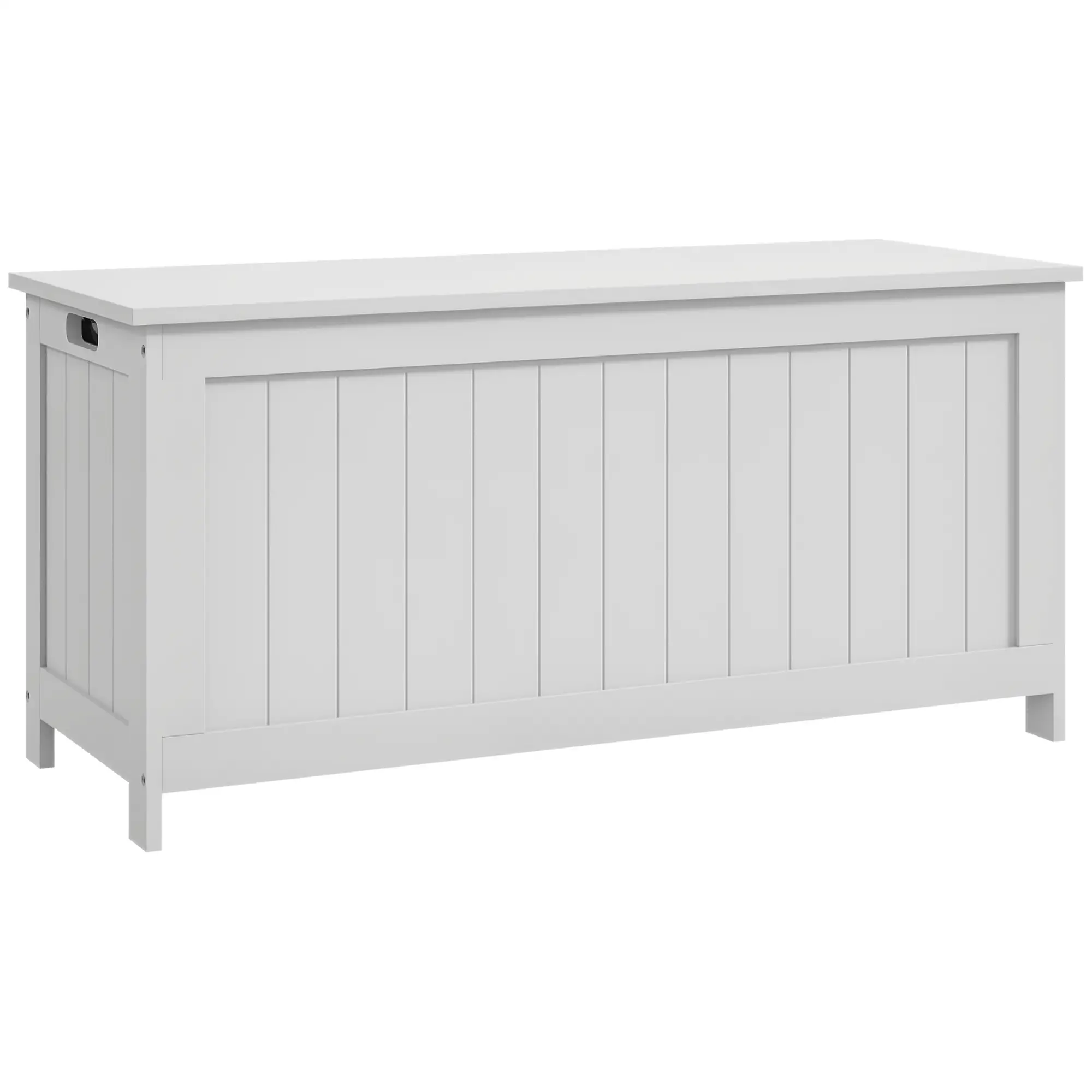 White Storage Trunk with Safety Hinges, Entryway Bench, Side Handles, White - Image 11