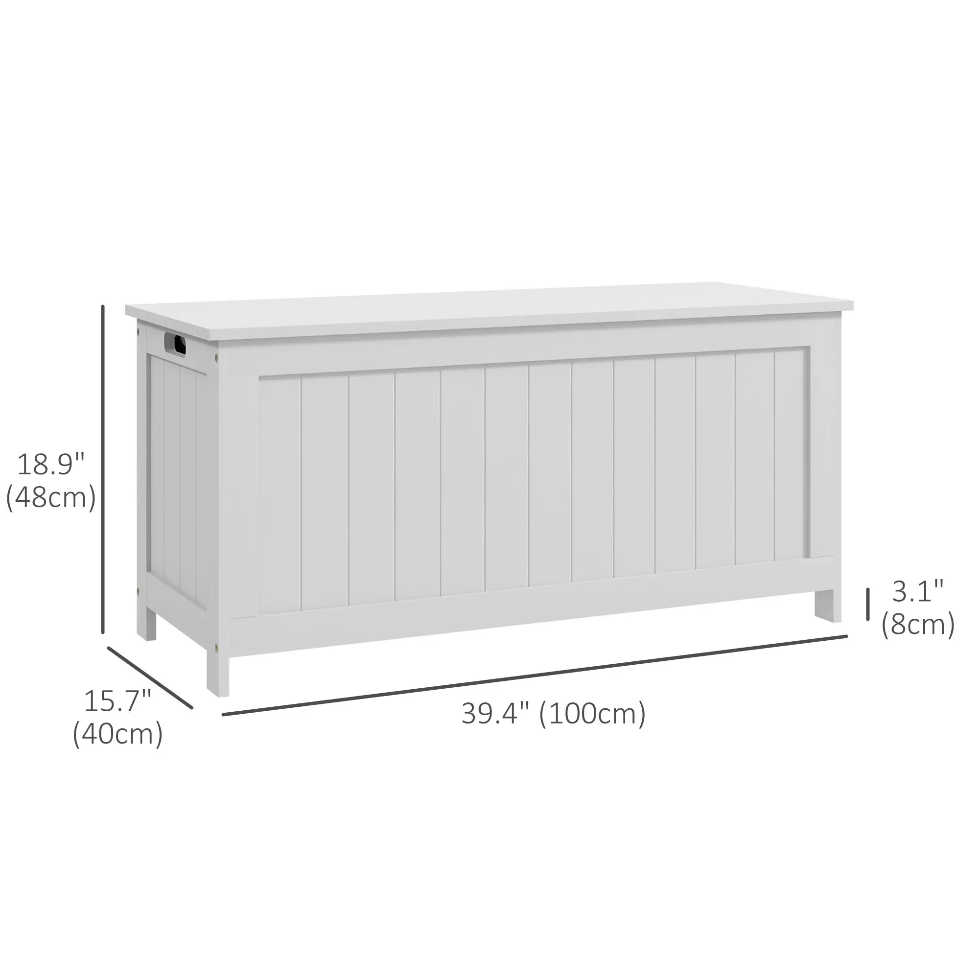 White Storage Trunk with Safety Hinges, Entryway Bench, Side Handles, White - Image 3