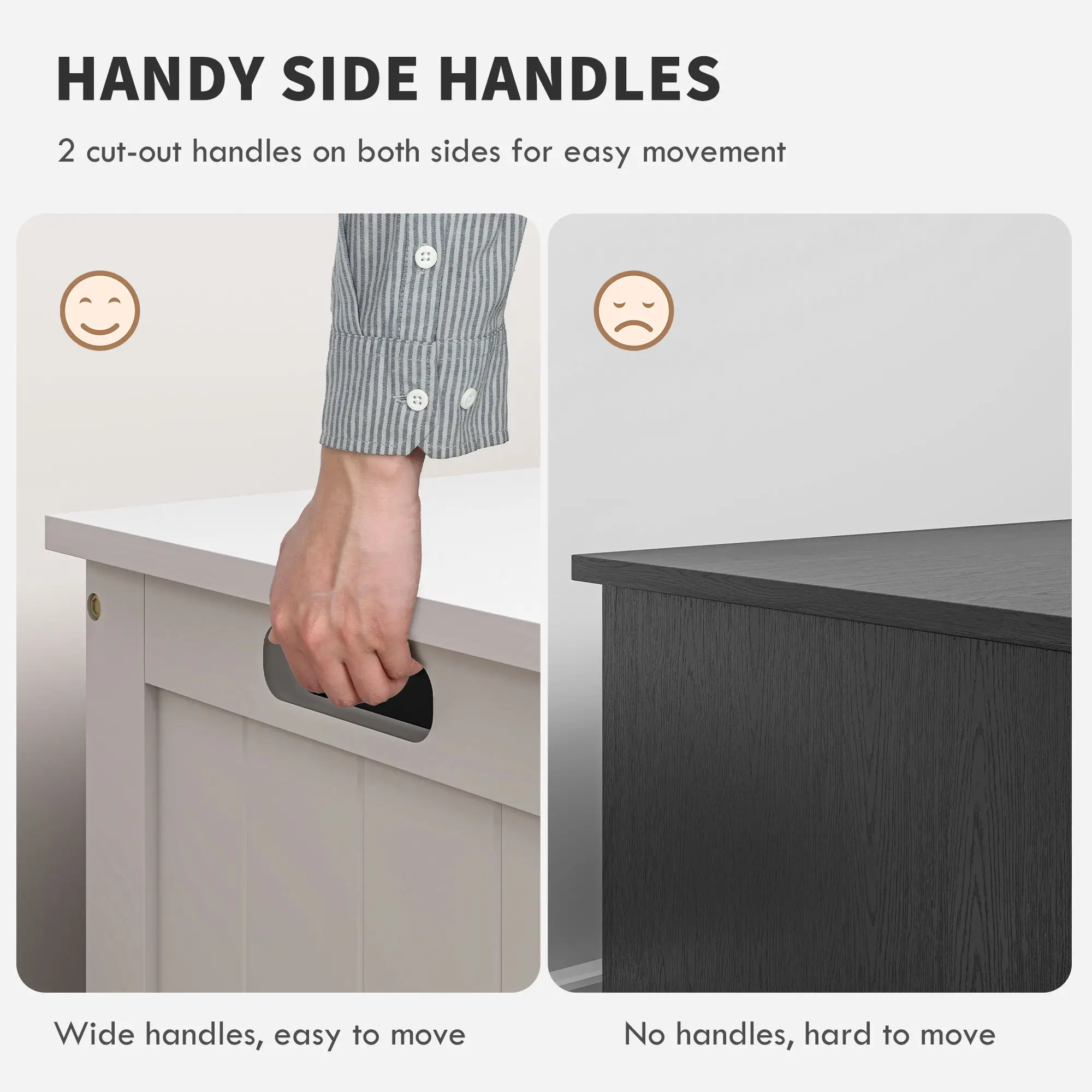 White Storage Trunk with Safety Hinges, Entryway Bench, Side Handles, White - Image 6