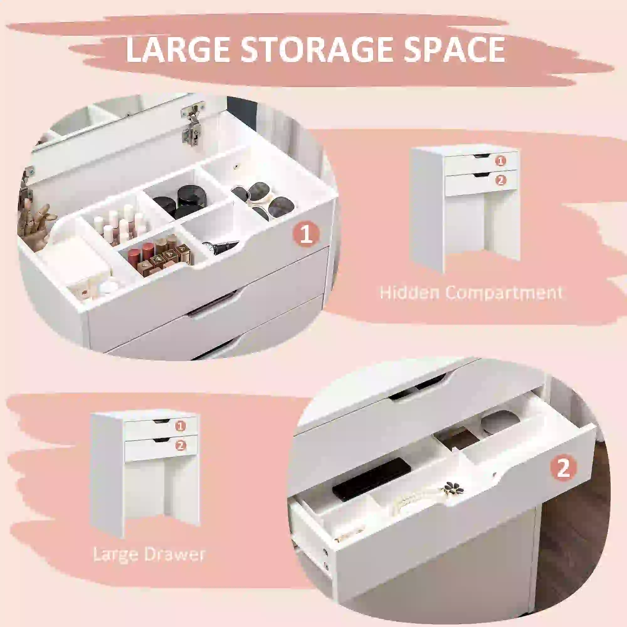 White Vanity Set with Flip Top Mirror, Desk with Stool, Drawer, White - Image 5