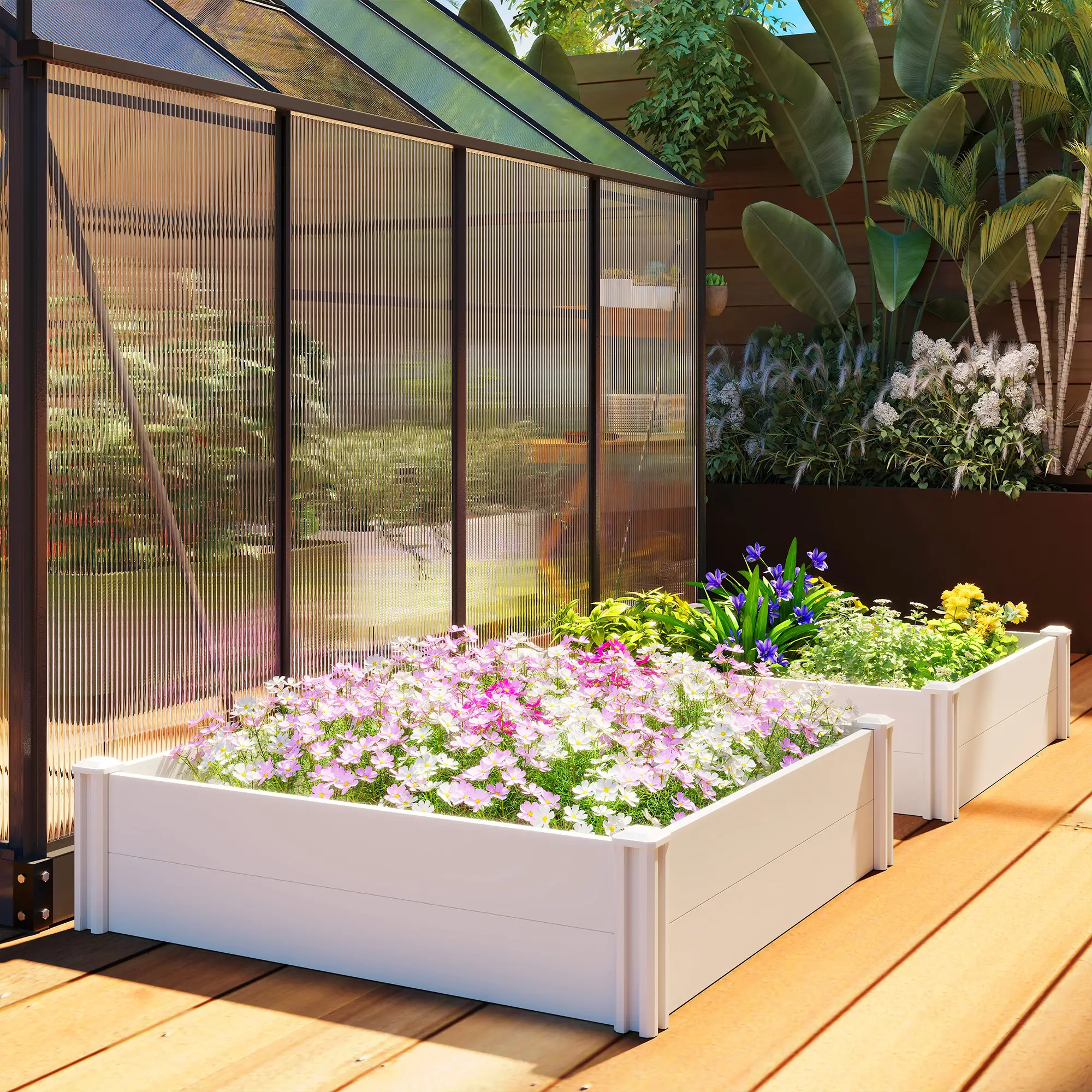 White Vinyl Raised Garden Bed Kit, 3 x 3 x 1ft Modular Elevated Box, White - Image 10