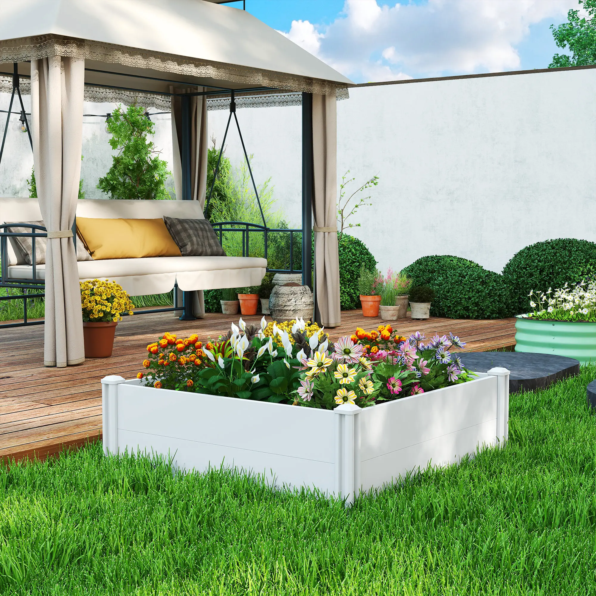 White Vinyl Raised Garden Bed Kit, 3 x 3 x 1ft Modular Elevated Box, White - Image 2