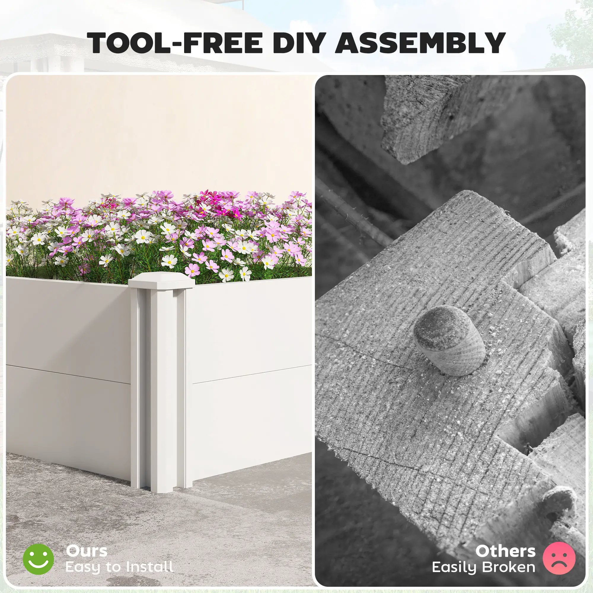 White Vinyl Raised Garden Bed Kit, 3 x 3 x 1ft Modular Elevated Box, White - Image 4