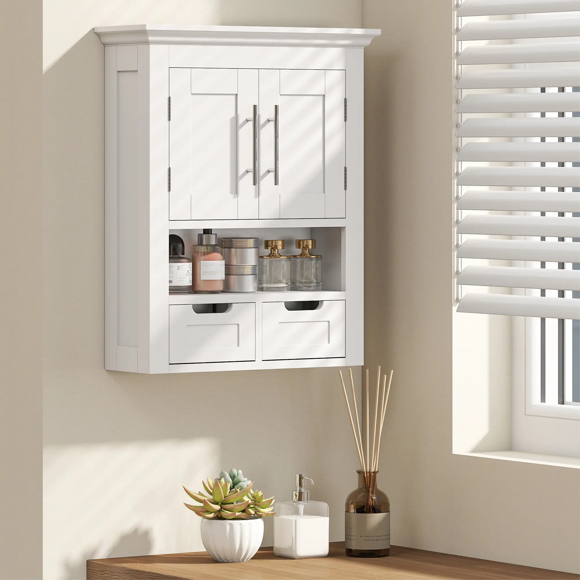White Wall Cabinet, Medicine Cabinet With Shelf, 24 Inch, White - Image 2