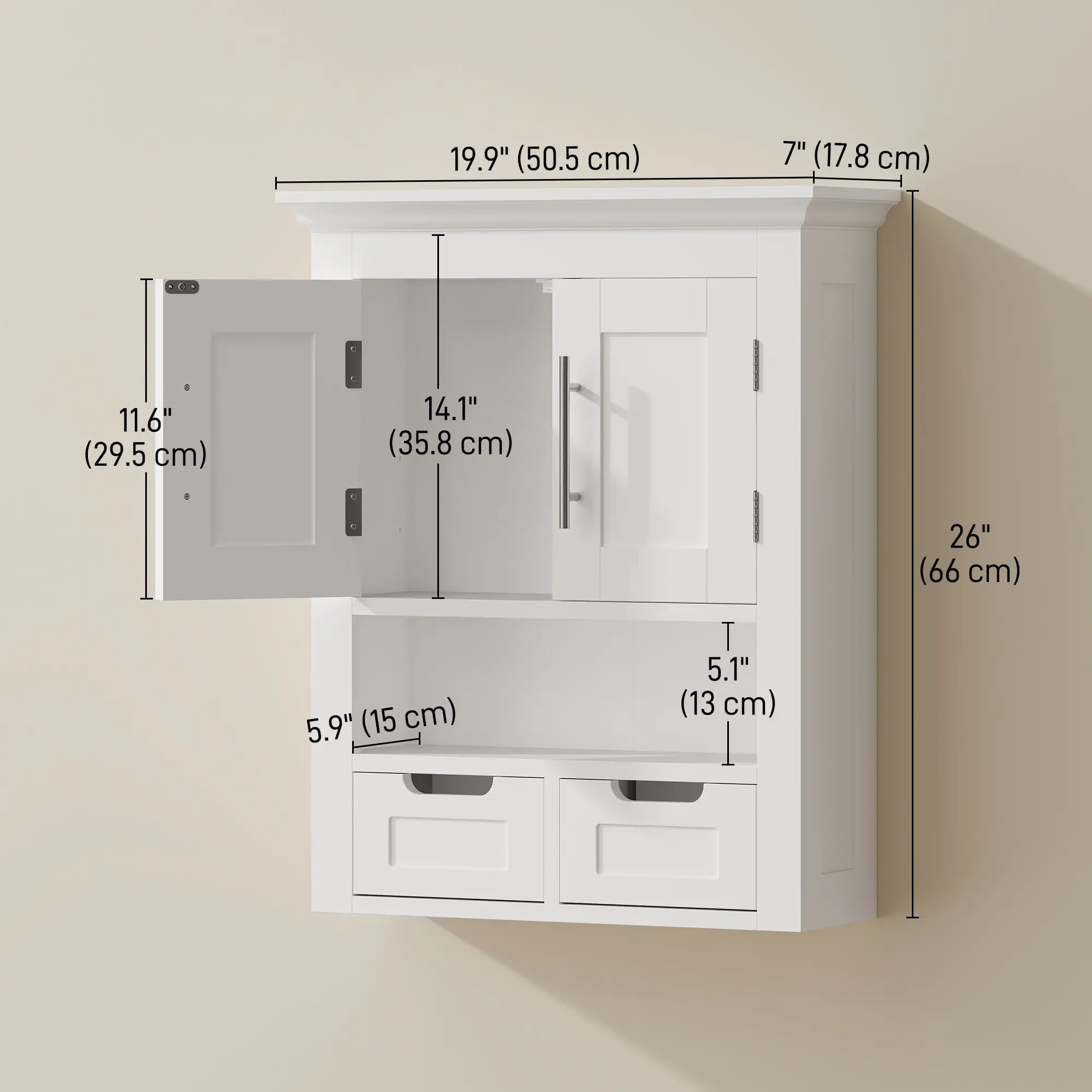 White Wall Cabinet, Medicine Cabinet With Shelf, 24 Inch, White - Image 3