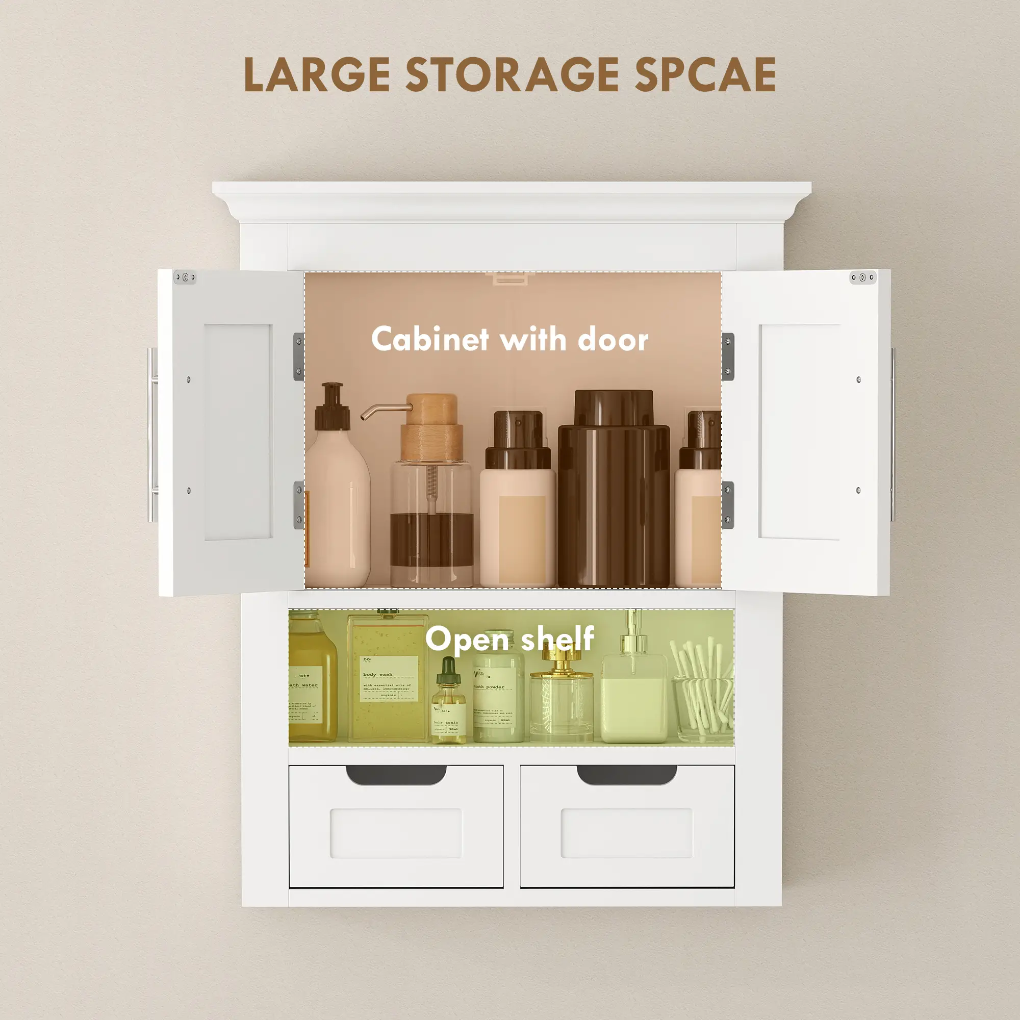 White Wall Cabinet, Medicine Cabinet With Shelf, 24 Inch, White - Image 4