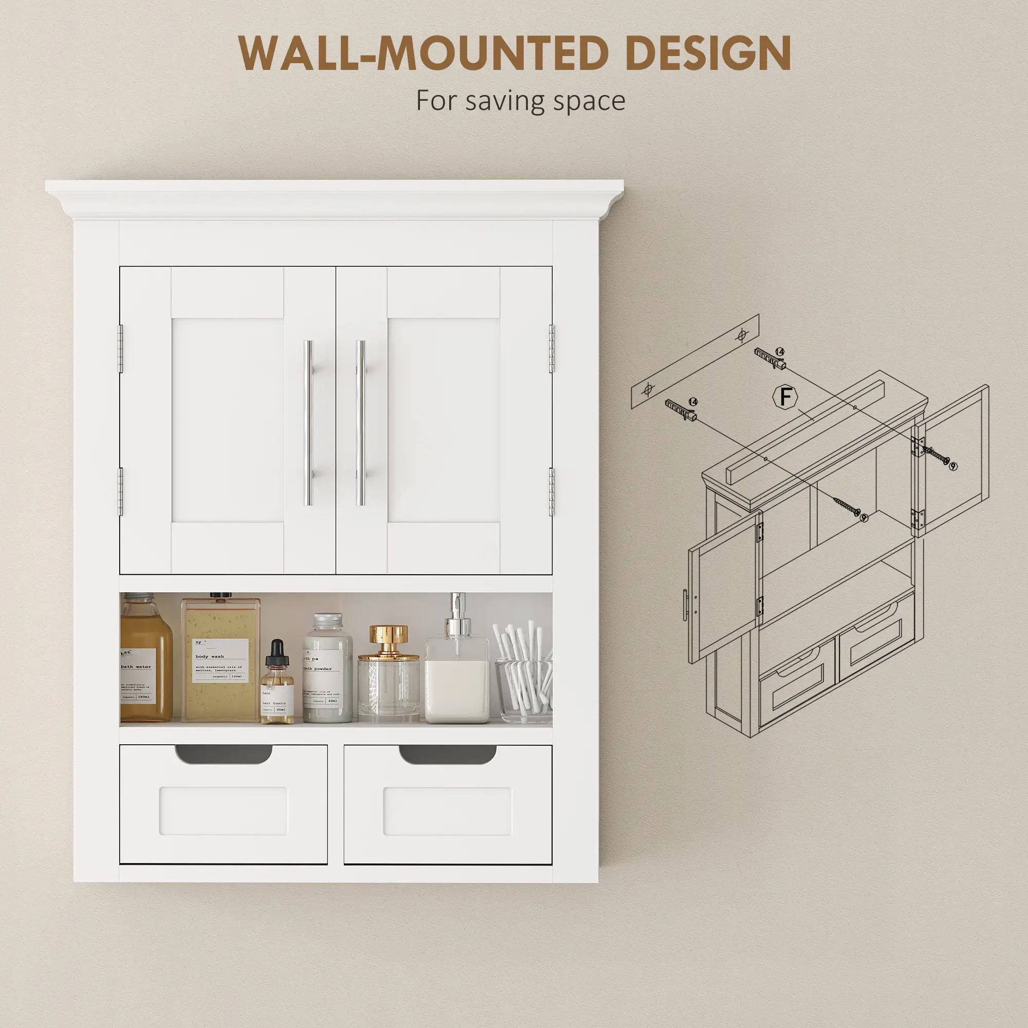 White Wall Cabinet, Medicine Cabinet With Shelf, 24 Inch, White - Image 5
