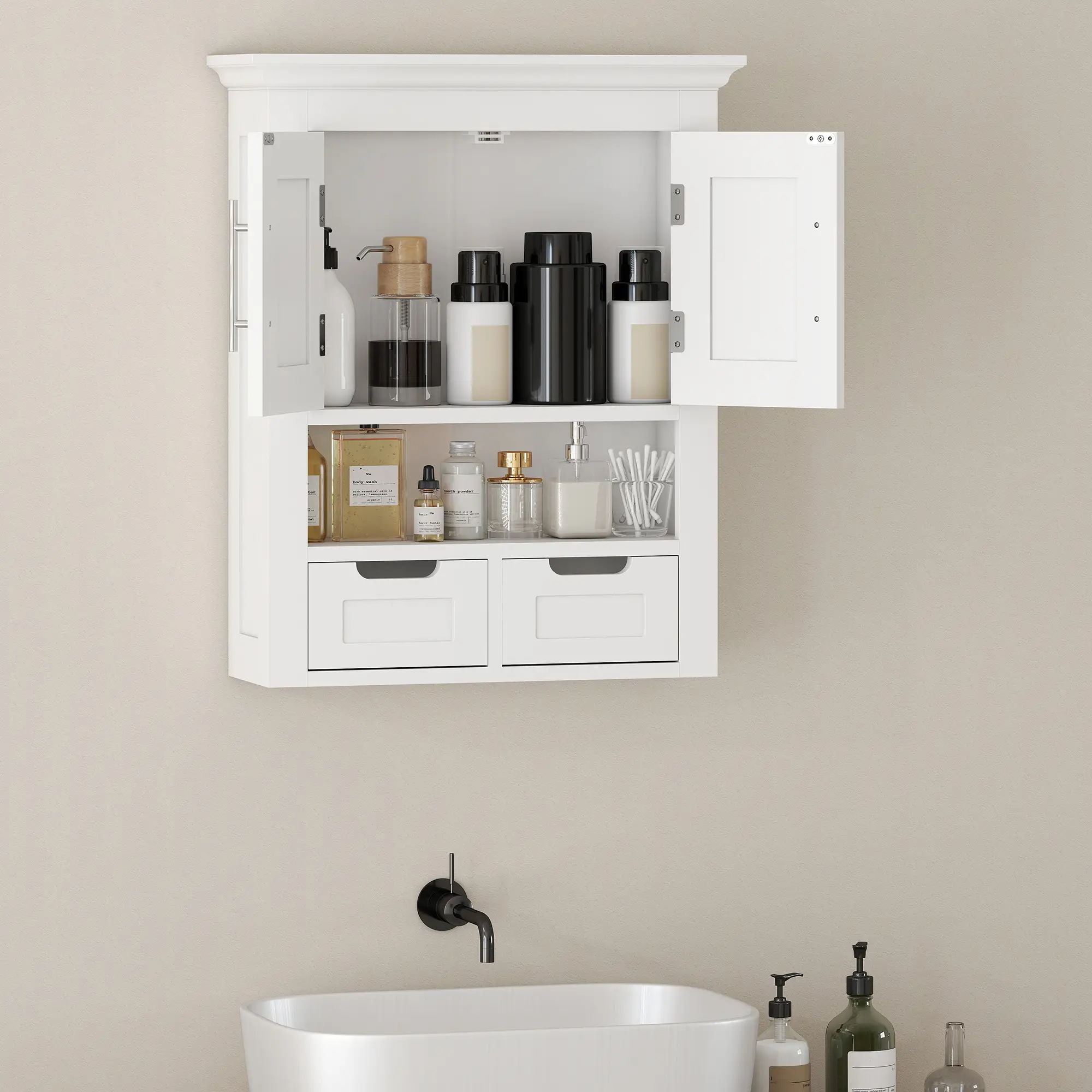 White Wall Cabinet, Medicine Cabinet With Shelf, 24 Inch, White - Image 6
