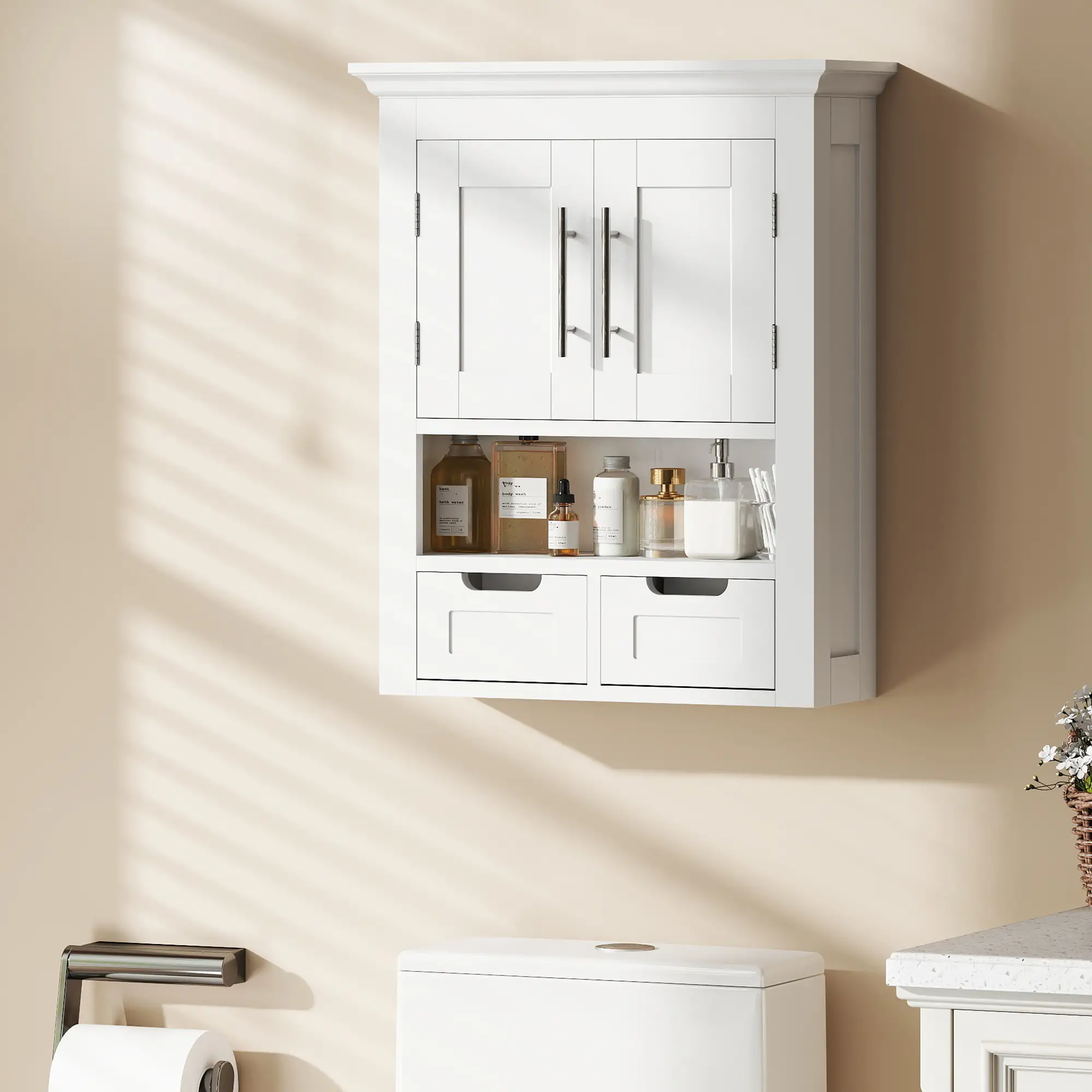 White Wall Cabinet, Medicine Cabinet With Shelf, 24 Inch, White - Image 8