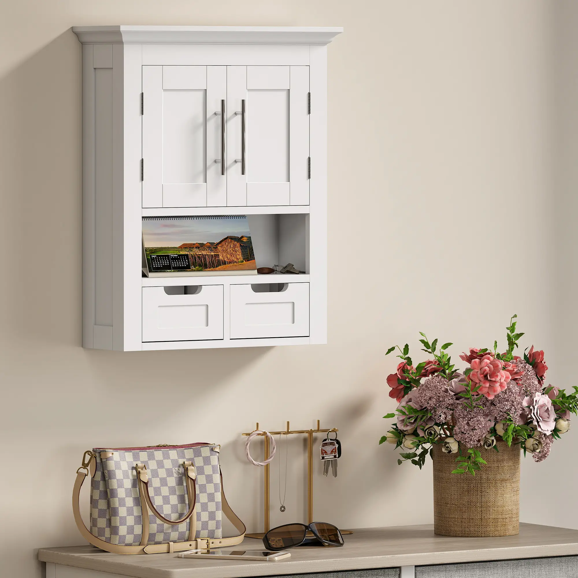 White Wall Cabinet, Medicine Cabinet With Shelf, 24 Inch, White - Image 9