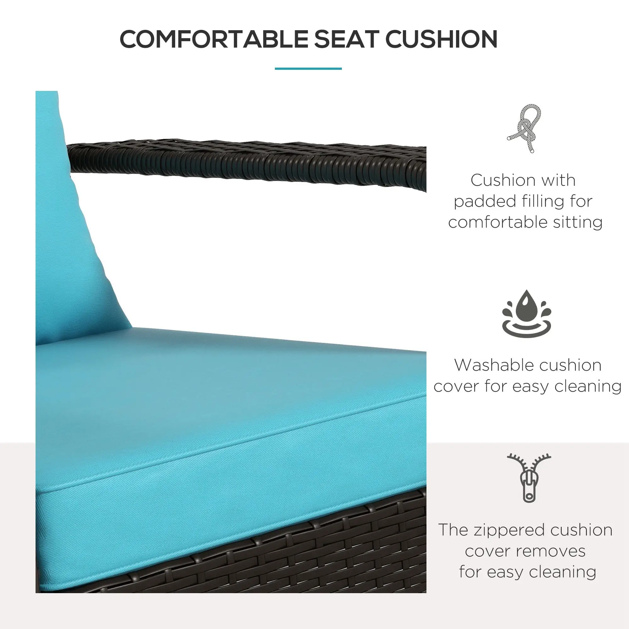 Wicker Adirondack Chair, Outdoor Rattan Chair with Cushions, Turquoise - Image 5