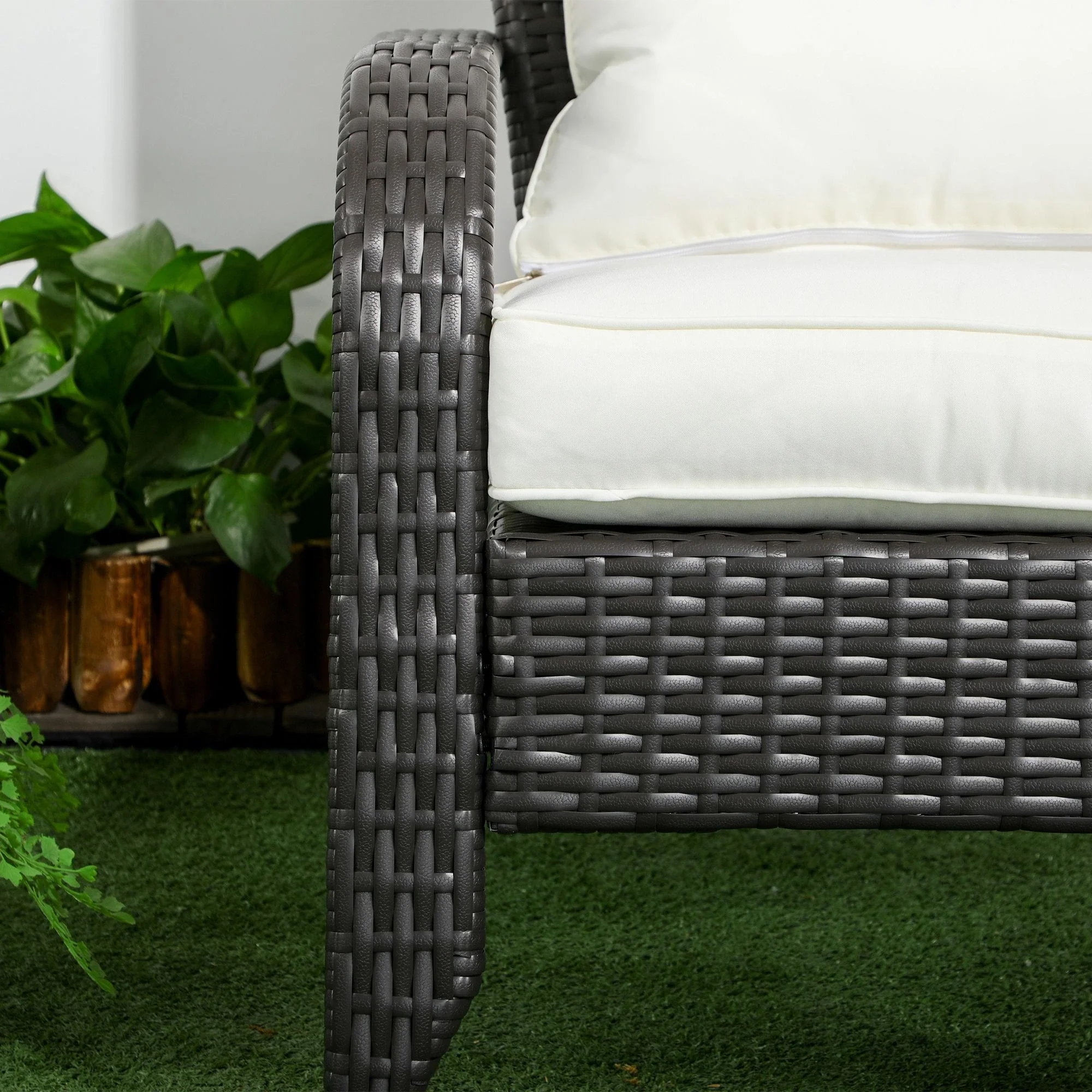 Wicker Adirondack Chair, Outdoor Rattan with Cushions, Cream - Image 10