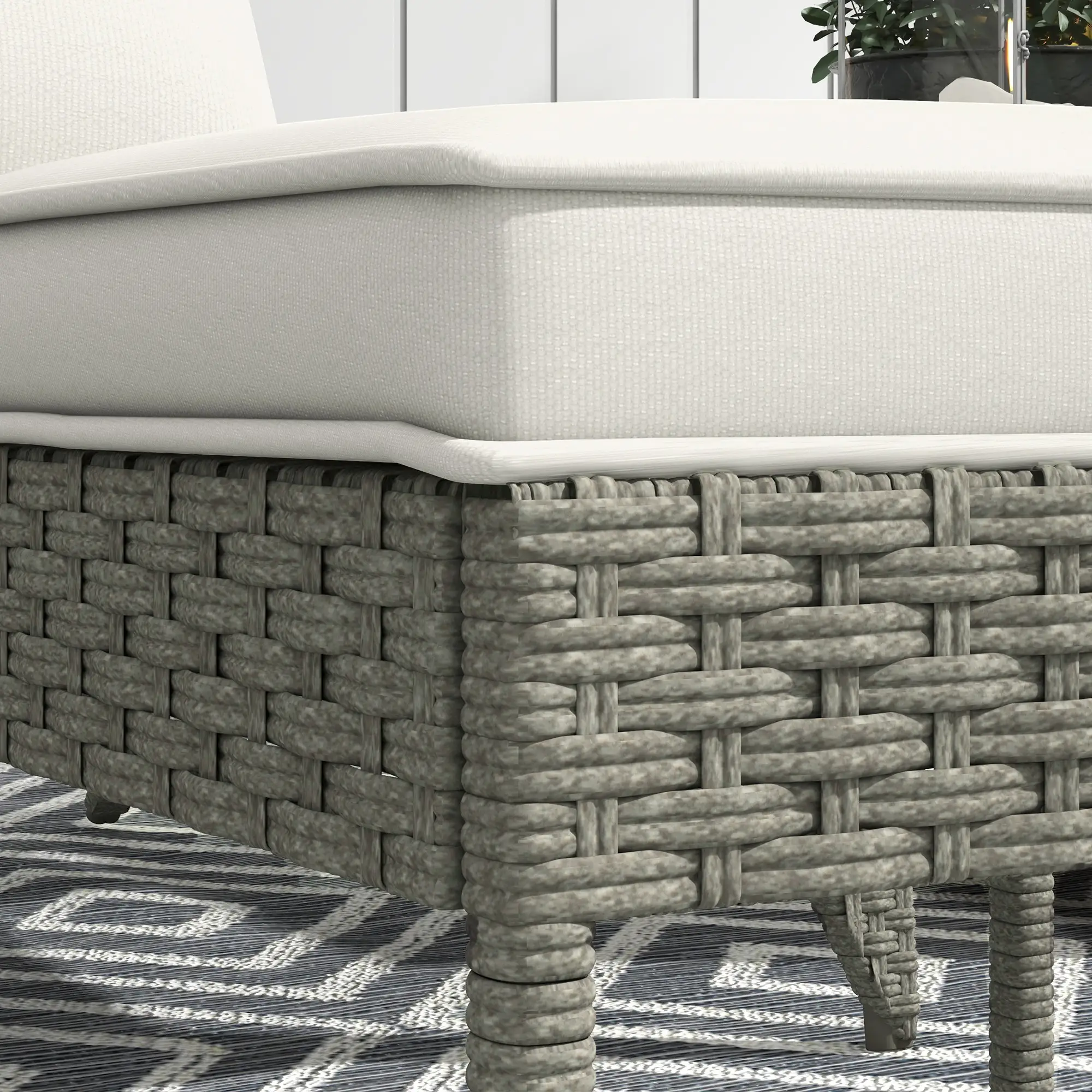 Wicker Adirondack Chair with Ottoman, Patio Cushioned, Outdoor, Grey/Cream White - Image 10