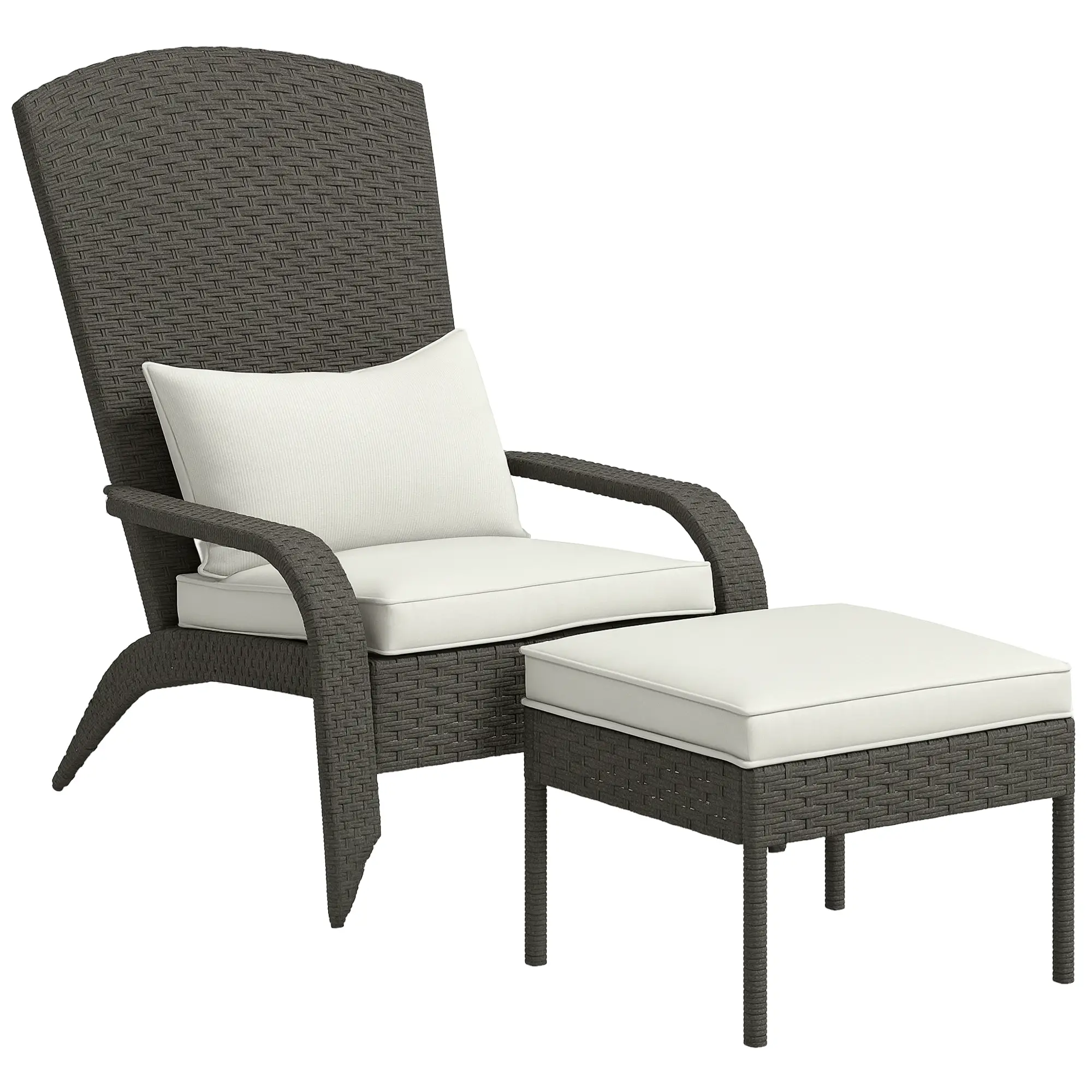 Wicker Adirondack Chair with Ottoman, Patio Cushioned, Outdoor, Grey/Cream White - Image 11