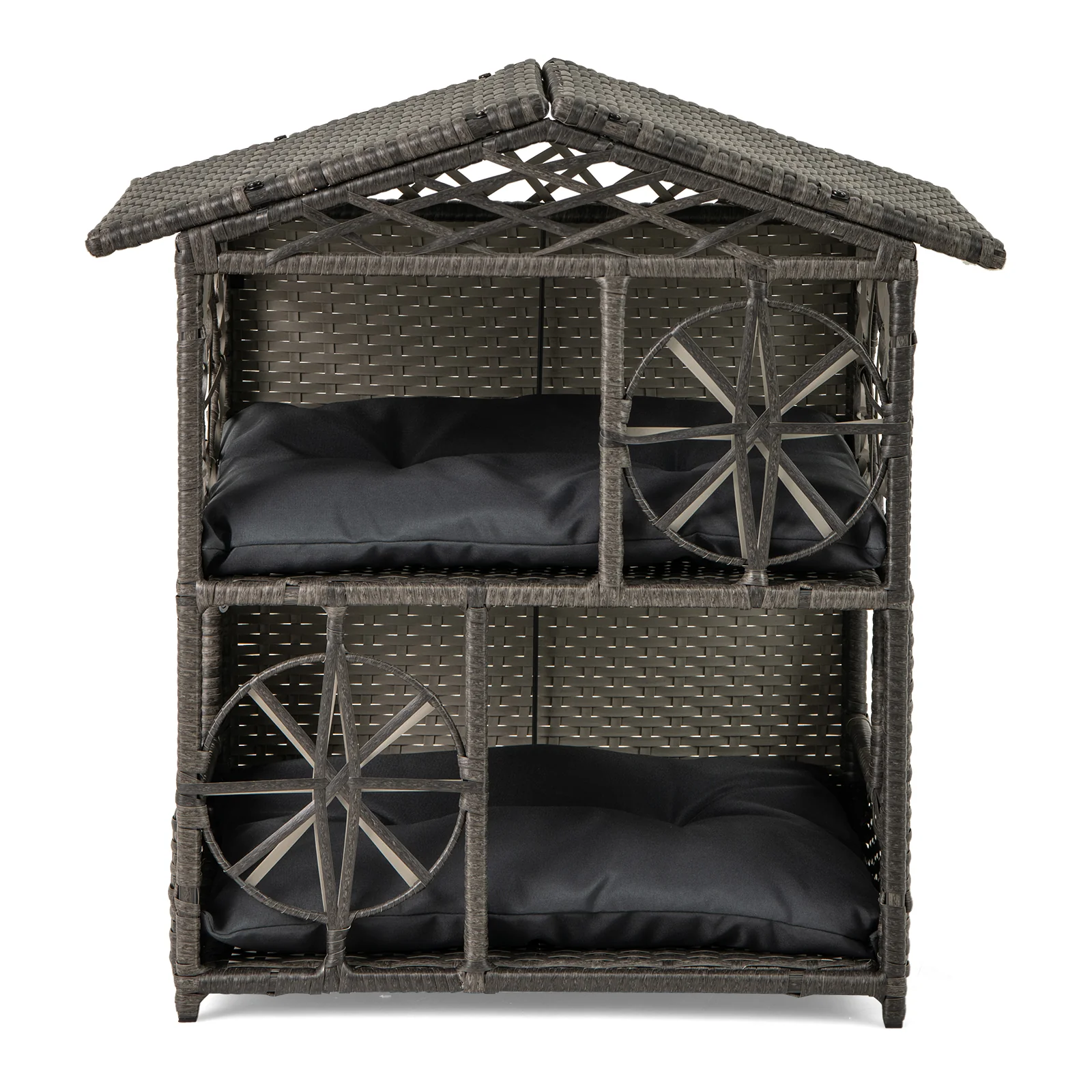 Wicker Cat House, 2-Storey Rattan Condo, Removable Cushions, Gray - Image 4