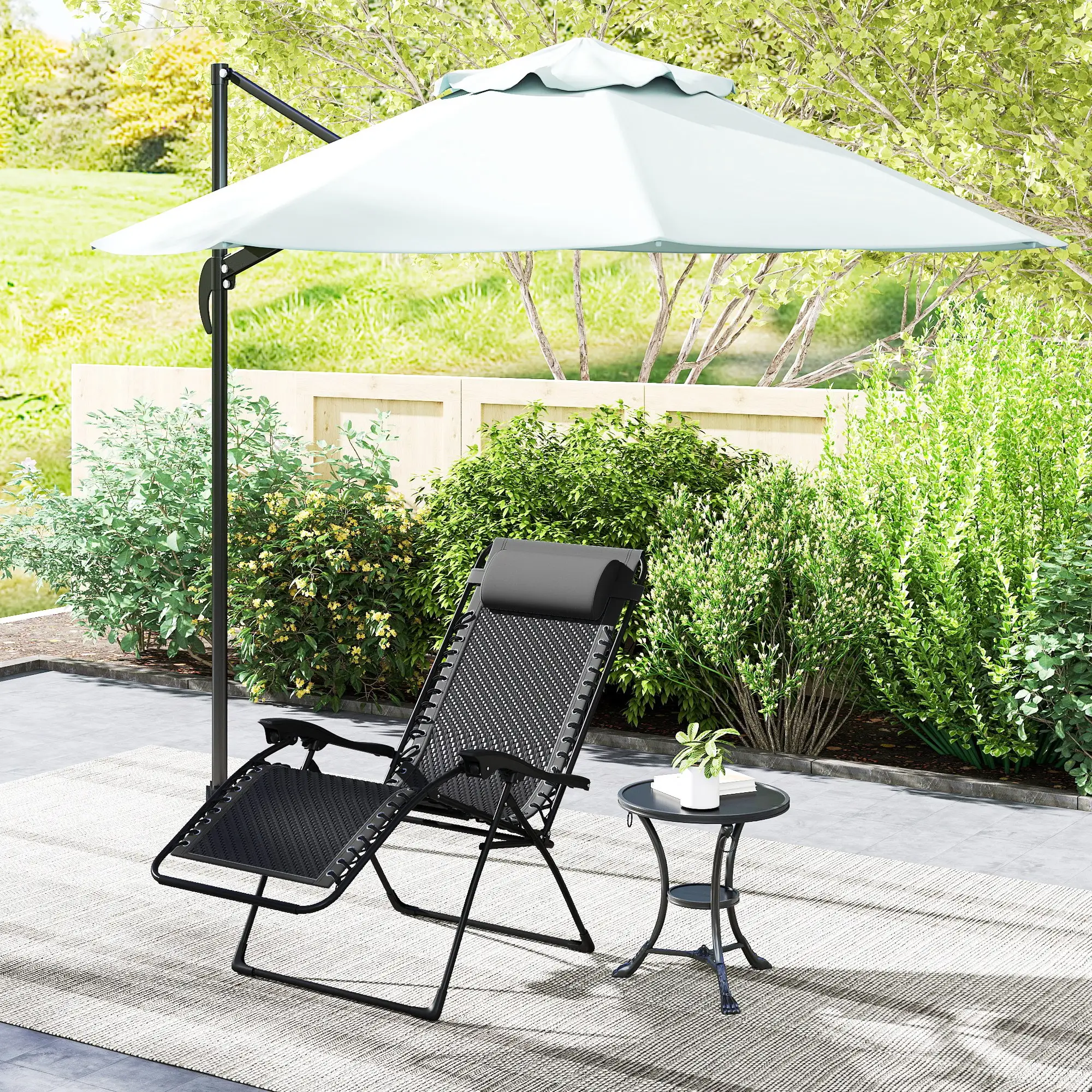 Wicker Folding Lounge Chair, Adjustable Backrest, Rattan Recliner with Headrest, Side Table Tray, Black - Image 8