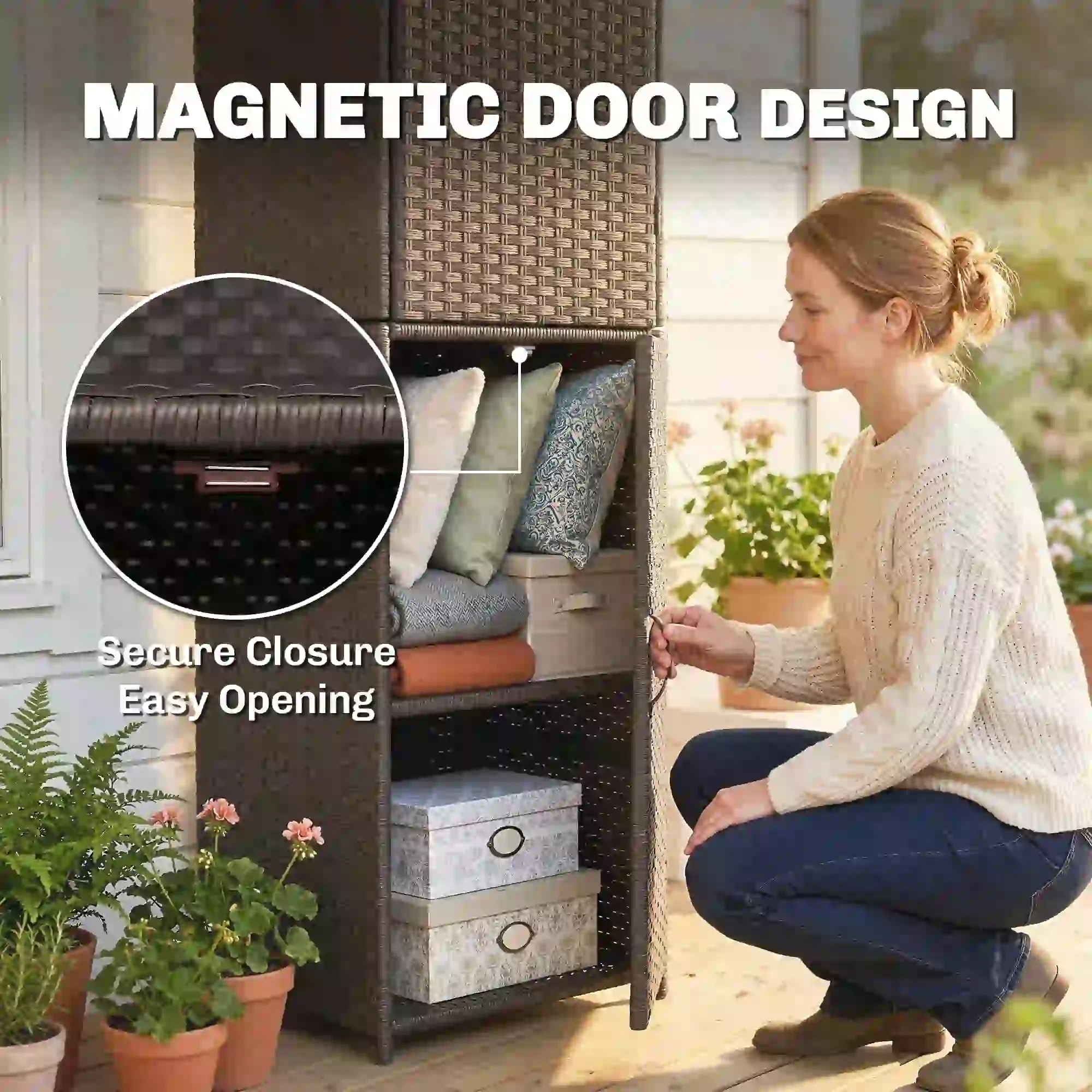 Wicker Outdoor Storage Cabinet, 4 Shelf Patio, Brown - Image 6