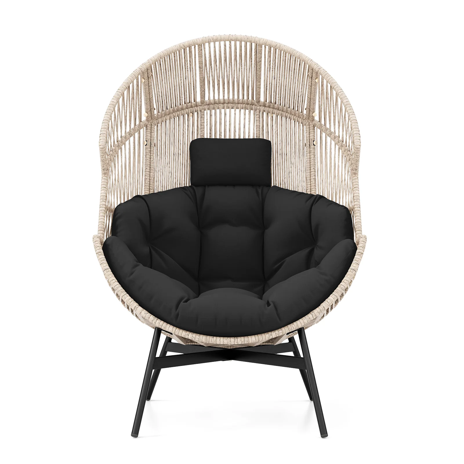Wicker Oversized Egg Chair With Cushions, Headrest, Black - Image 5