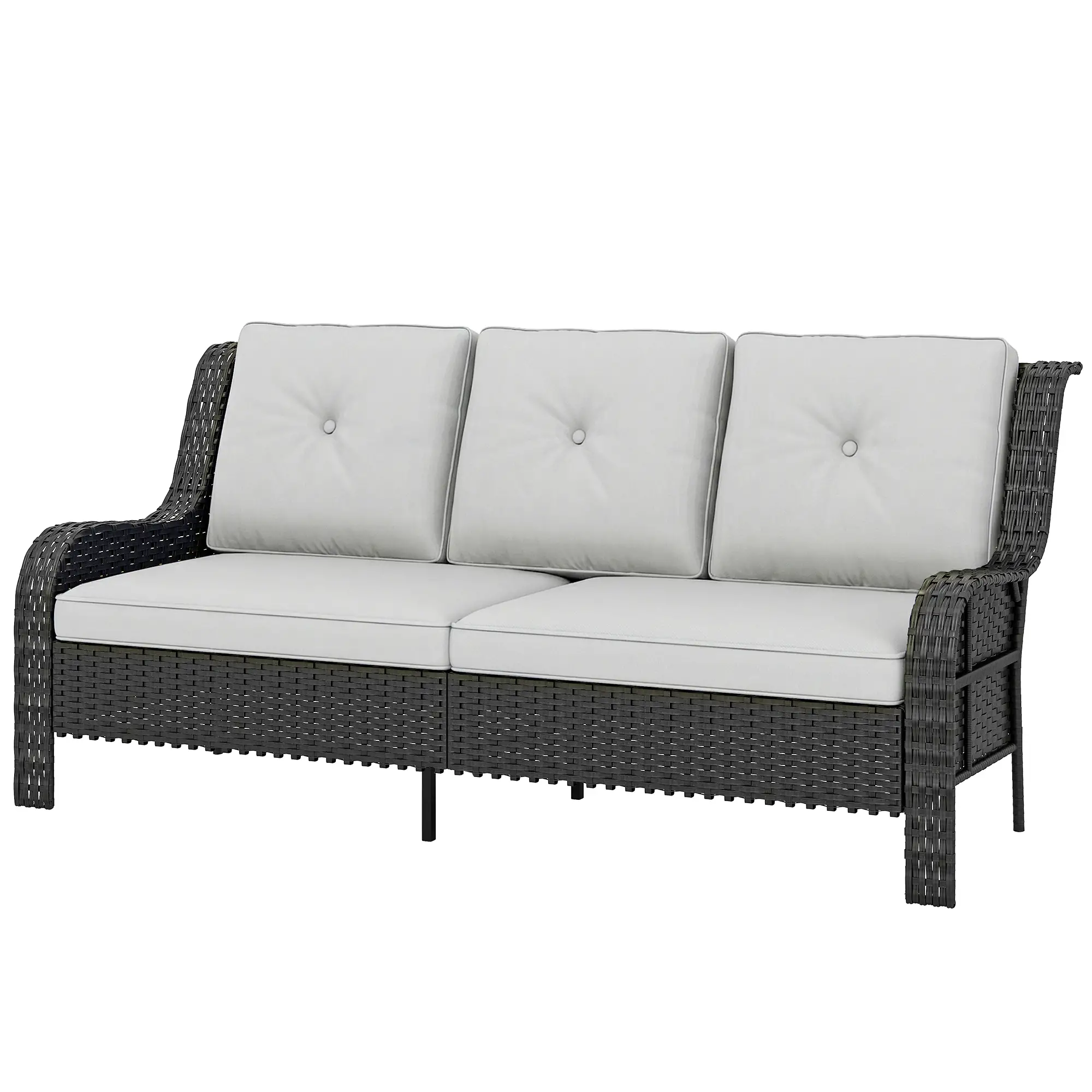 Wicker Patio Sofa With Cushions, 3 Seater Rattan Outdoor Couch, Light Grey