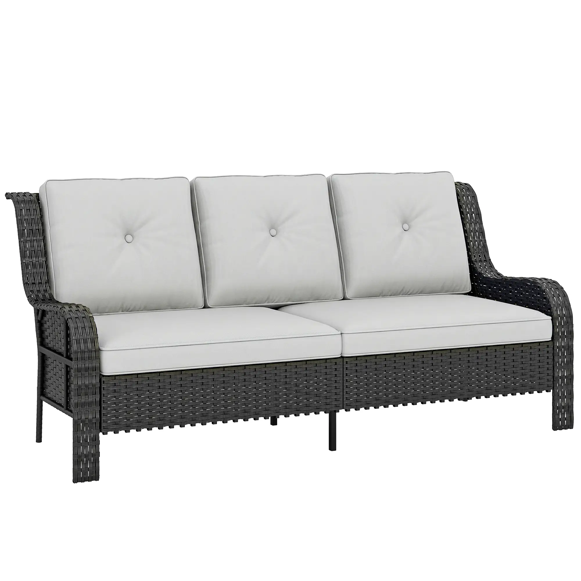 Wicker Patio Sofa With Cushions, 3 Seater Rattan Outdoor Couch, Light Grey - Image 11