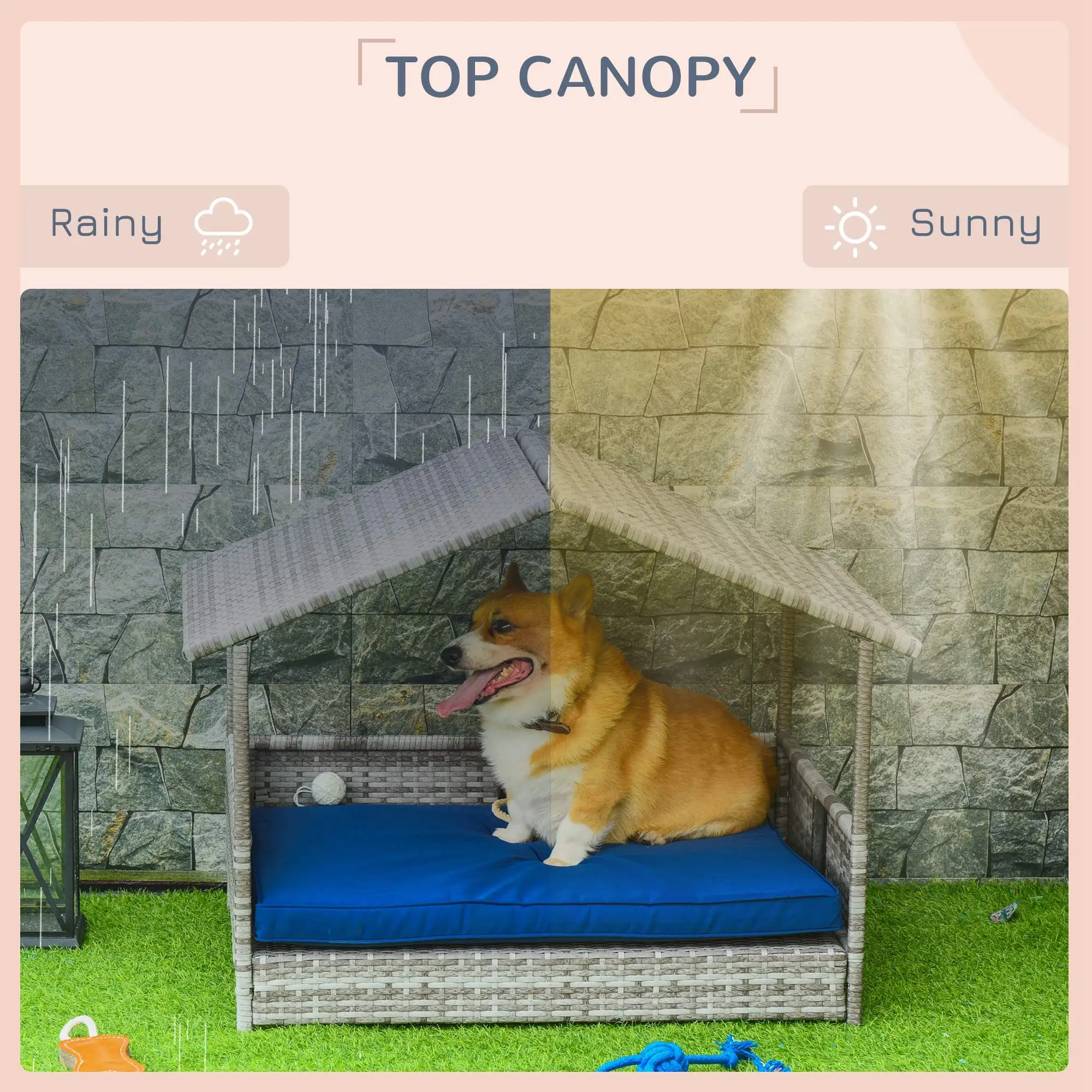 Wicker Pet House Dog Bed for Indoor/Outdoor Rattan Furniture with Cushion - Image 6