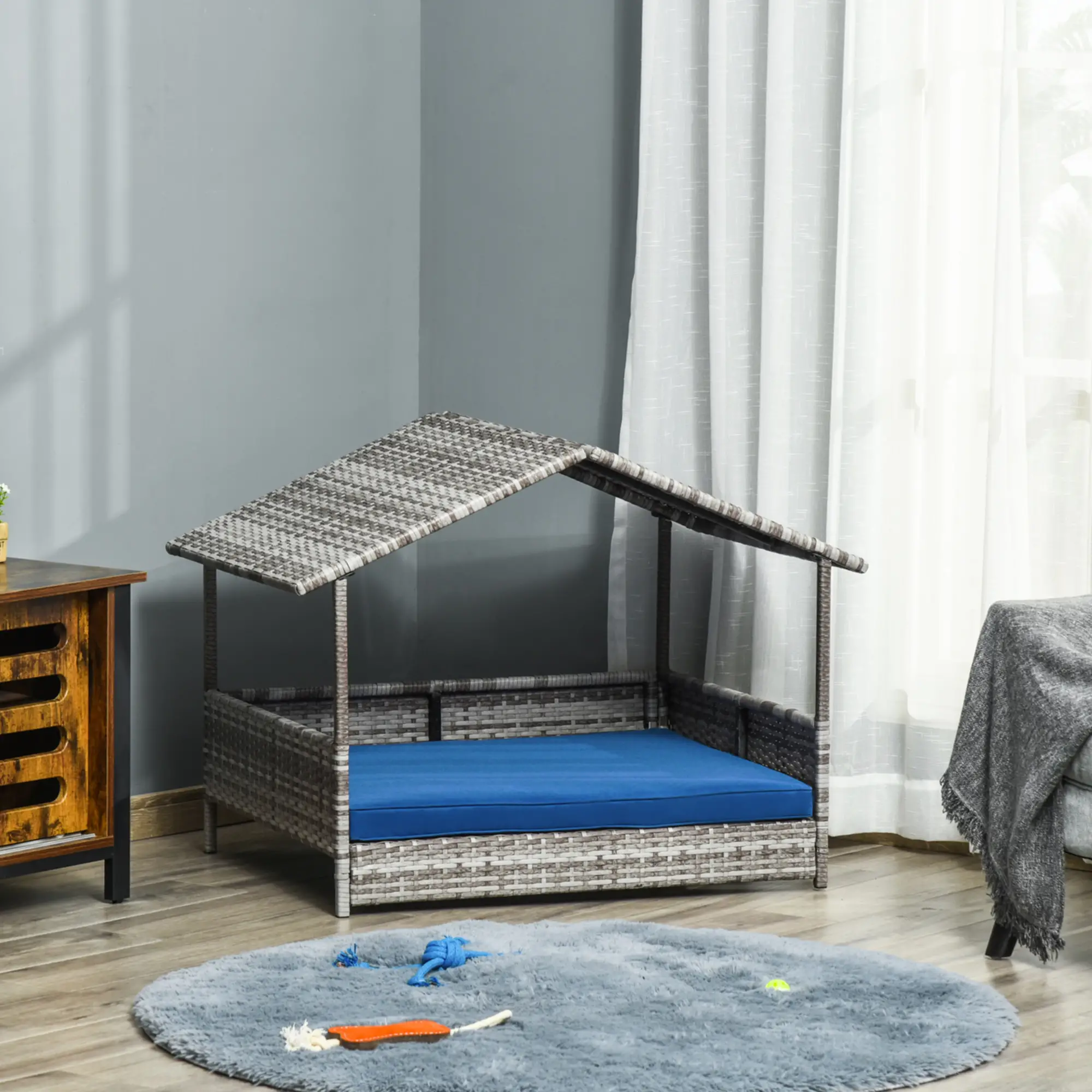 Wicker Pet House Dog Bed for Indoor/Outdoor Rattan Furniture with Cushion - Image 8