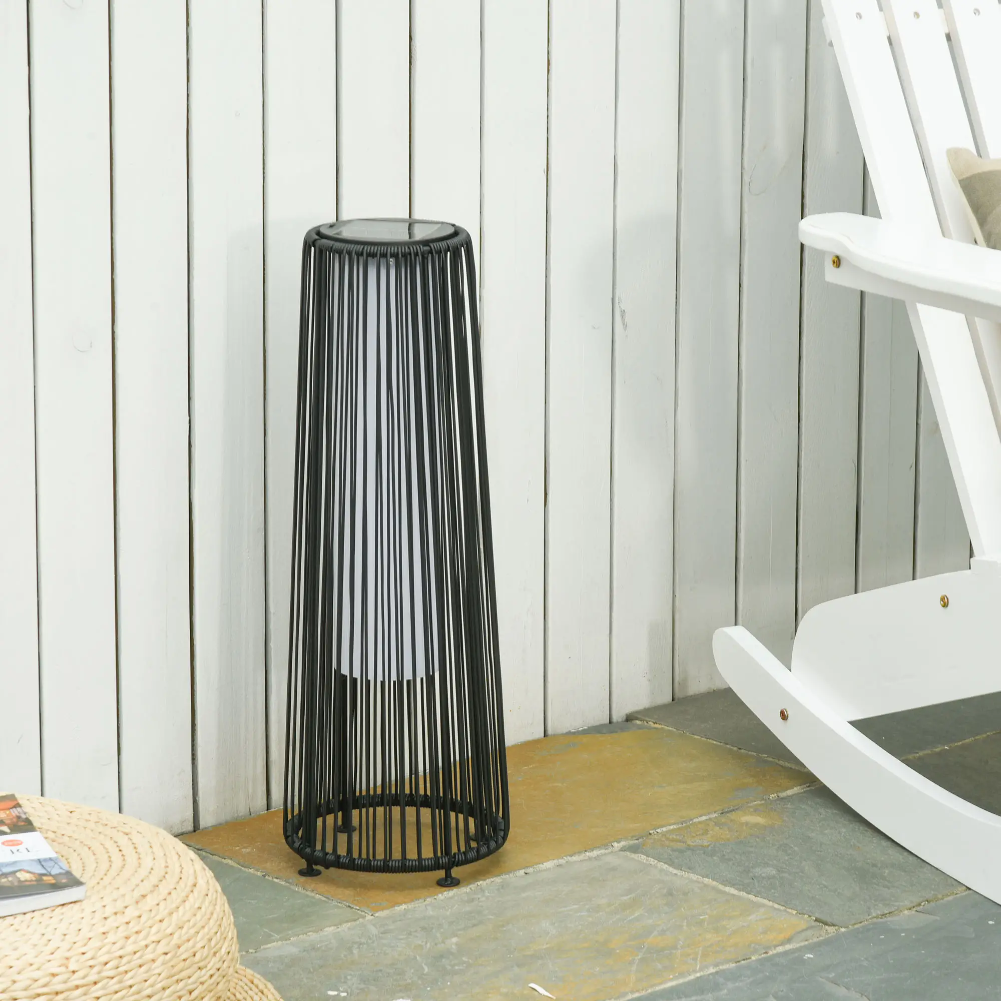Wicker Solar Floor Lamp, Auto On/Off LED, IP44, Black - Image 2
