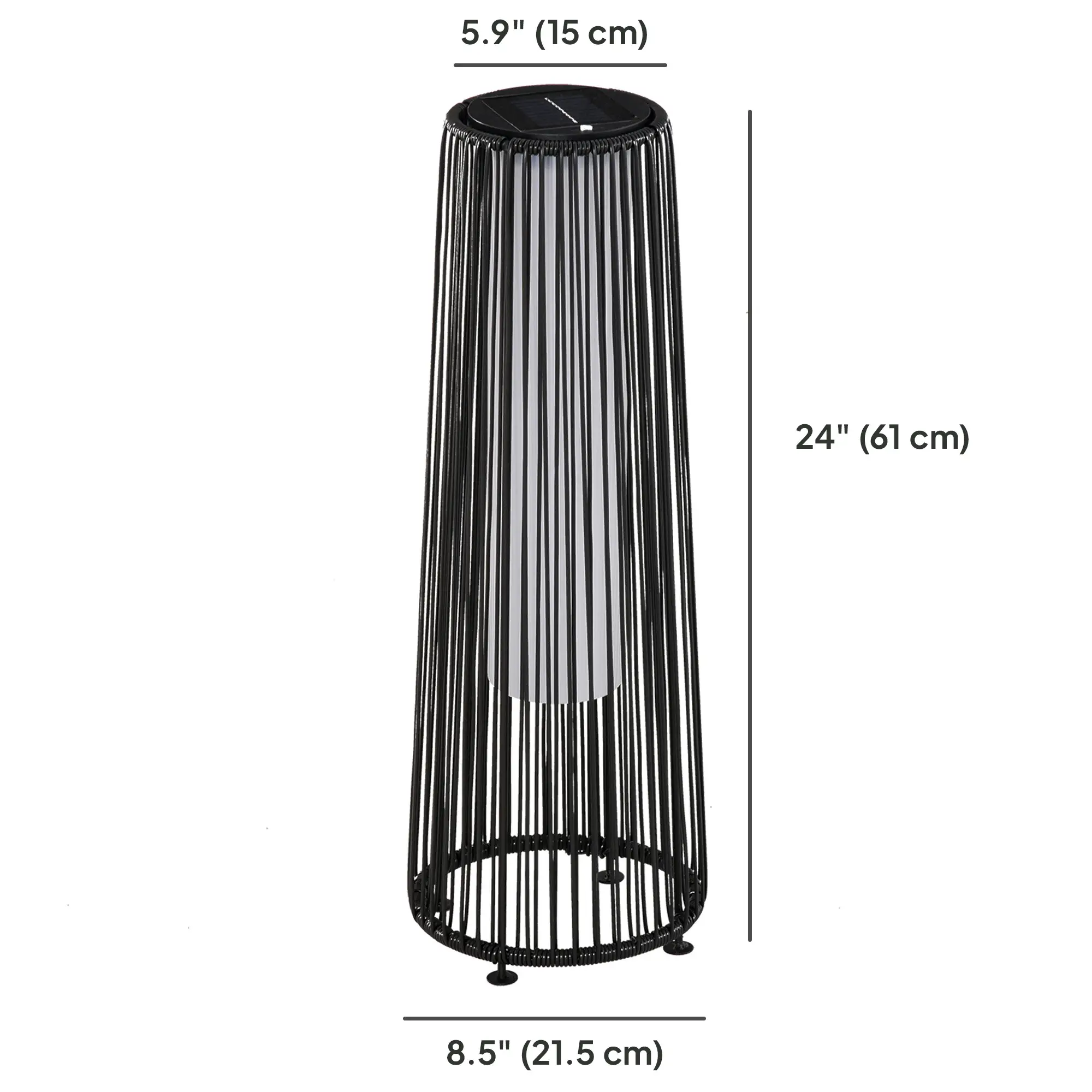 Wicker Solar Floor Lamp, Auto On/Off LED, IP44, Black - Image 3