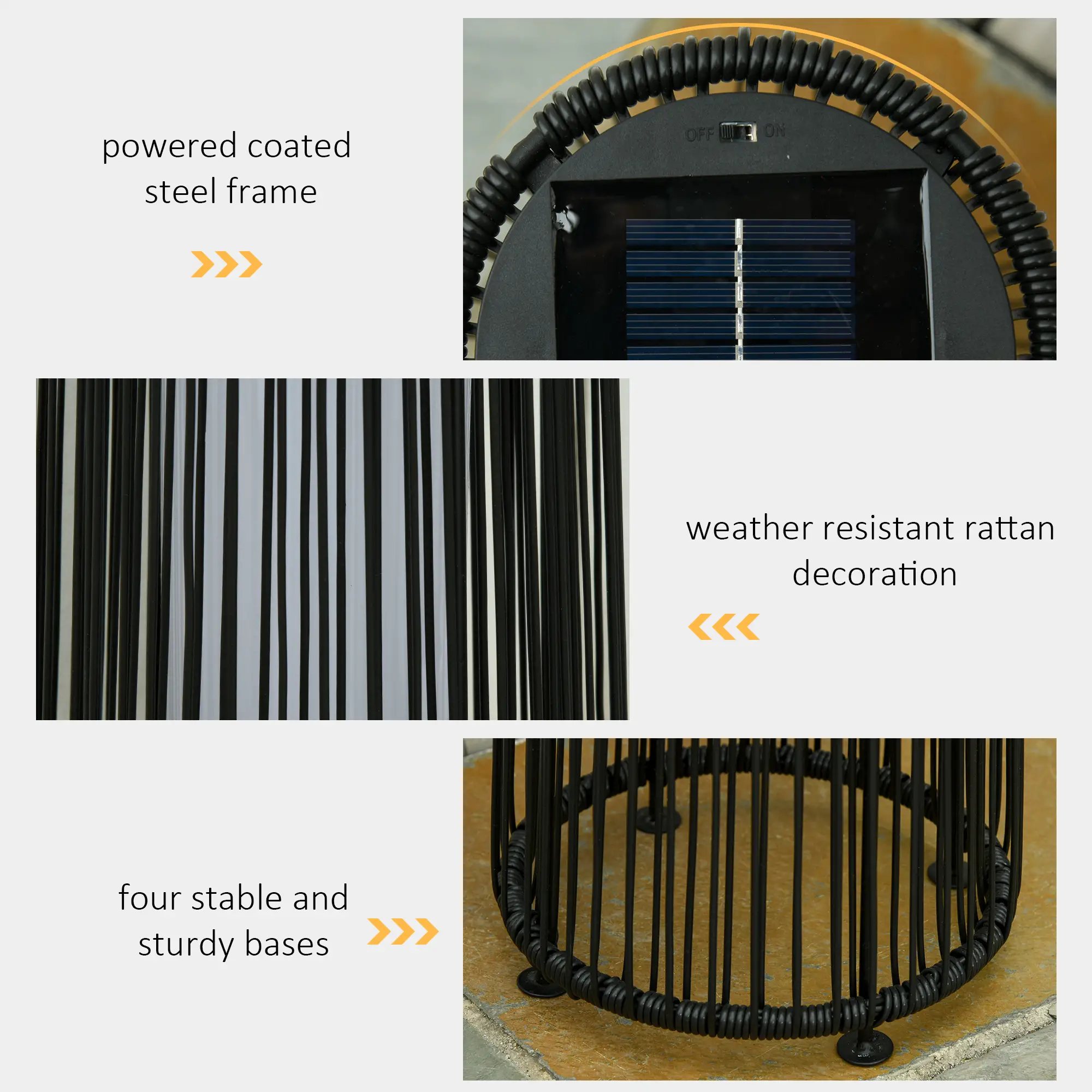 Wicker Solar Floor Lamp, Auto On/Off LED, IP44, Black - Image 6