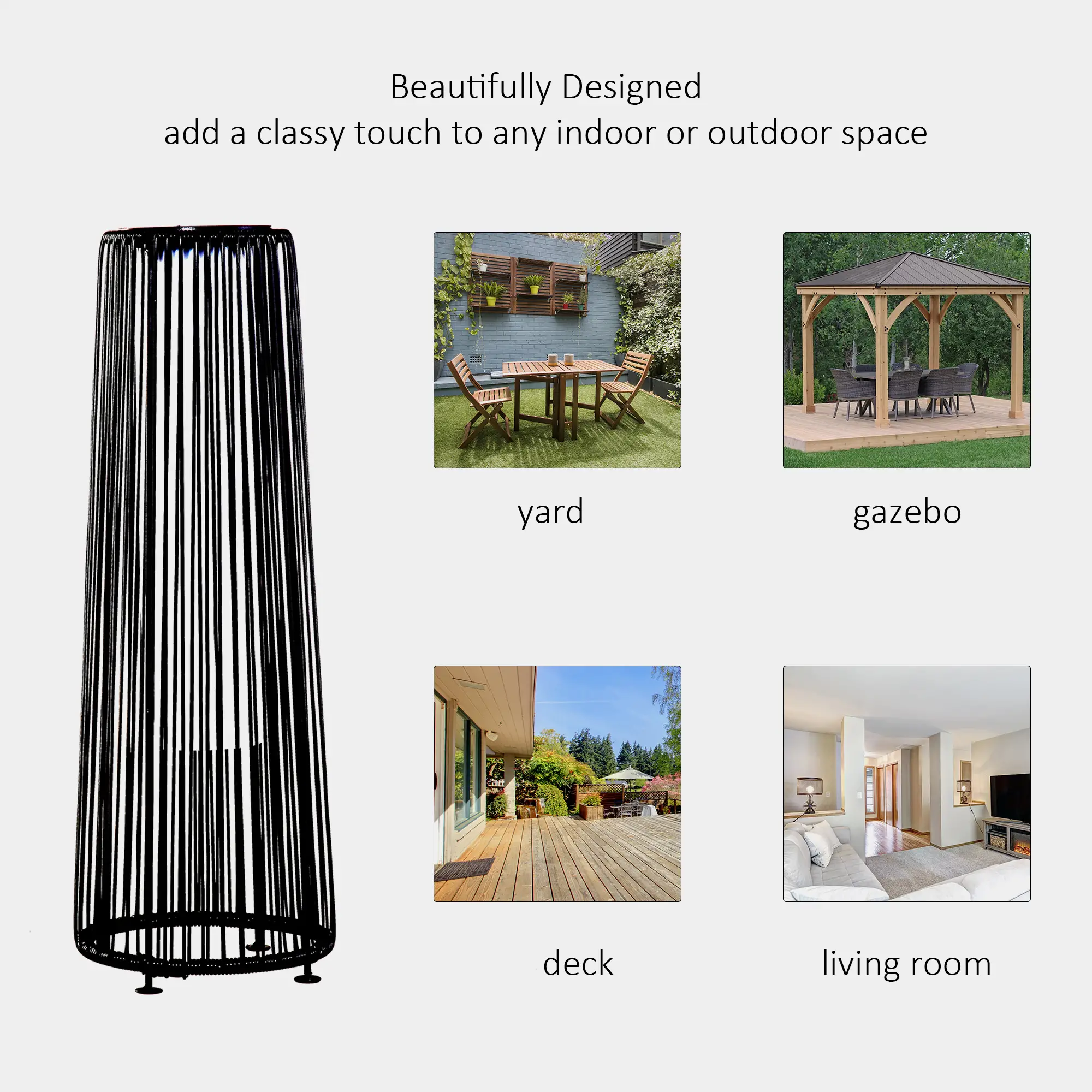 Wicker Solar Floor Lamp, Auto On/Off LED, IP44, Black - Image 7