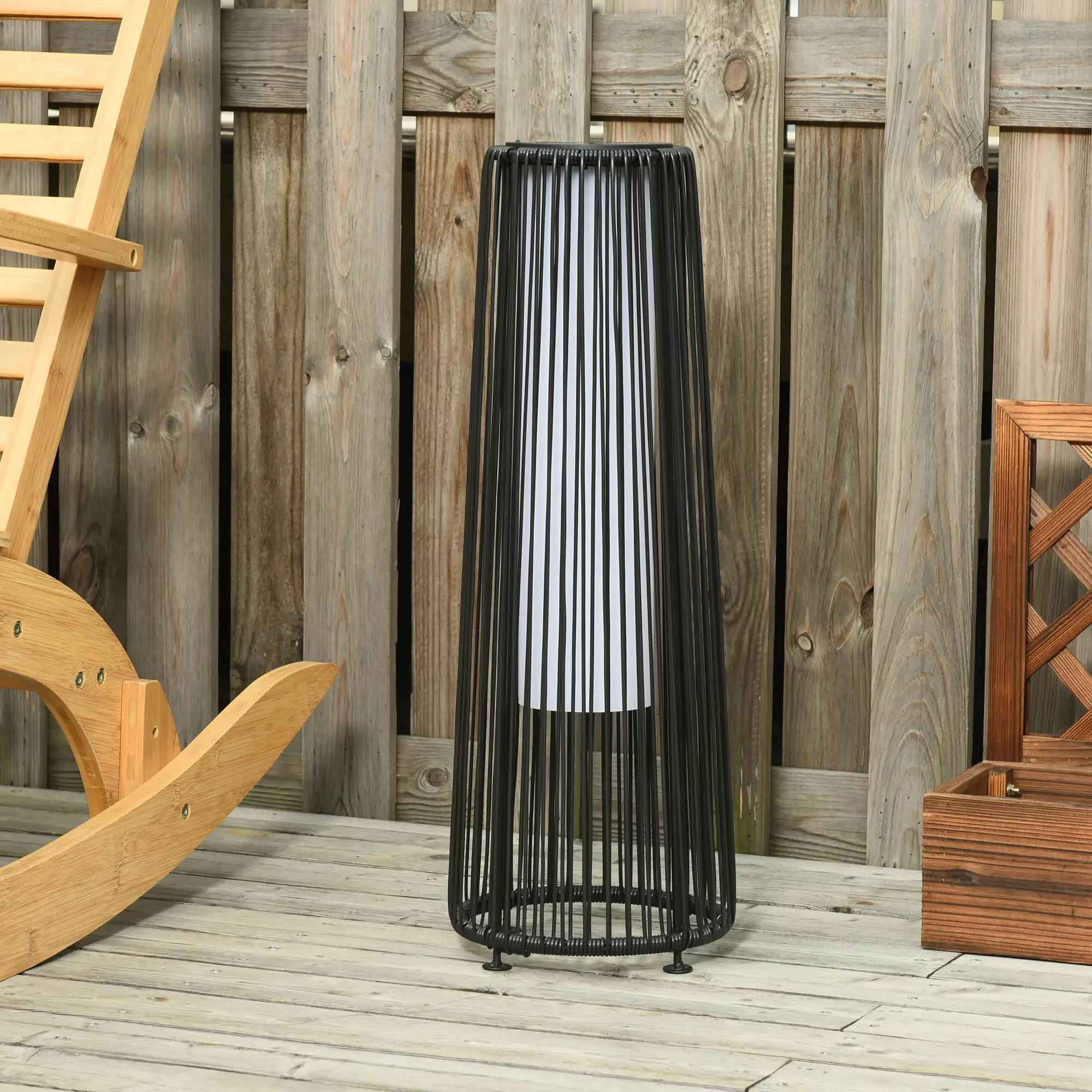 Wicker Solar Floor Lamp, Auto On/Off LED, IP44, Black - Image 8