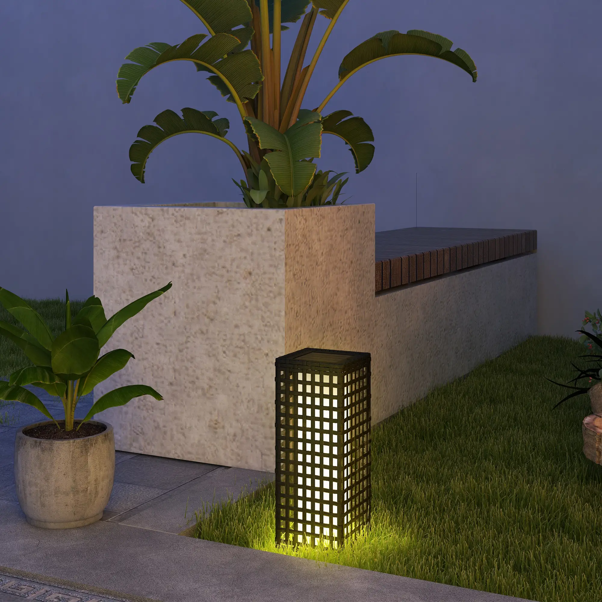 Wicker Solar Outdoor Lamp, Auto On/Off LED, IP44, Black - Image 8