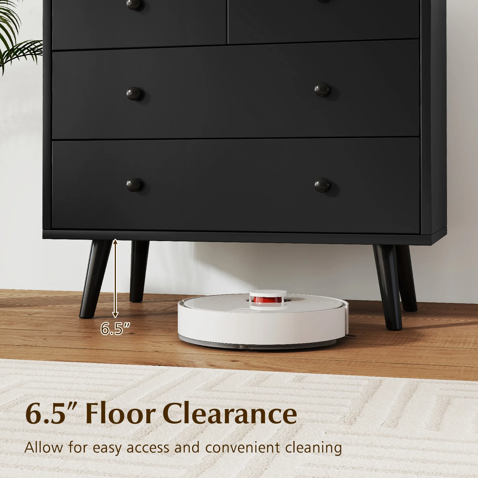 Wide Wooden Dresser with 4 Drawers for Bedroom Living Room, Black - Image 10