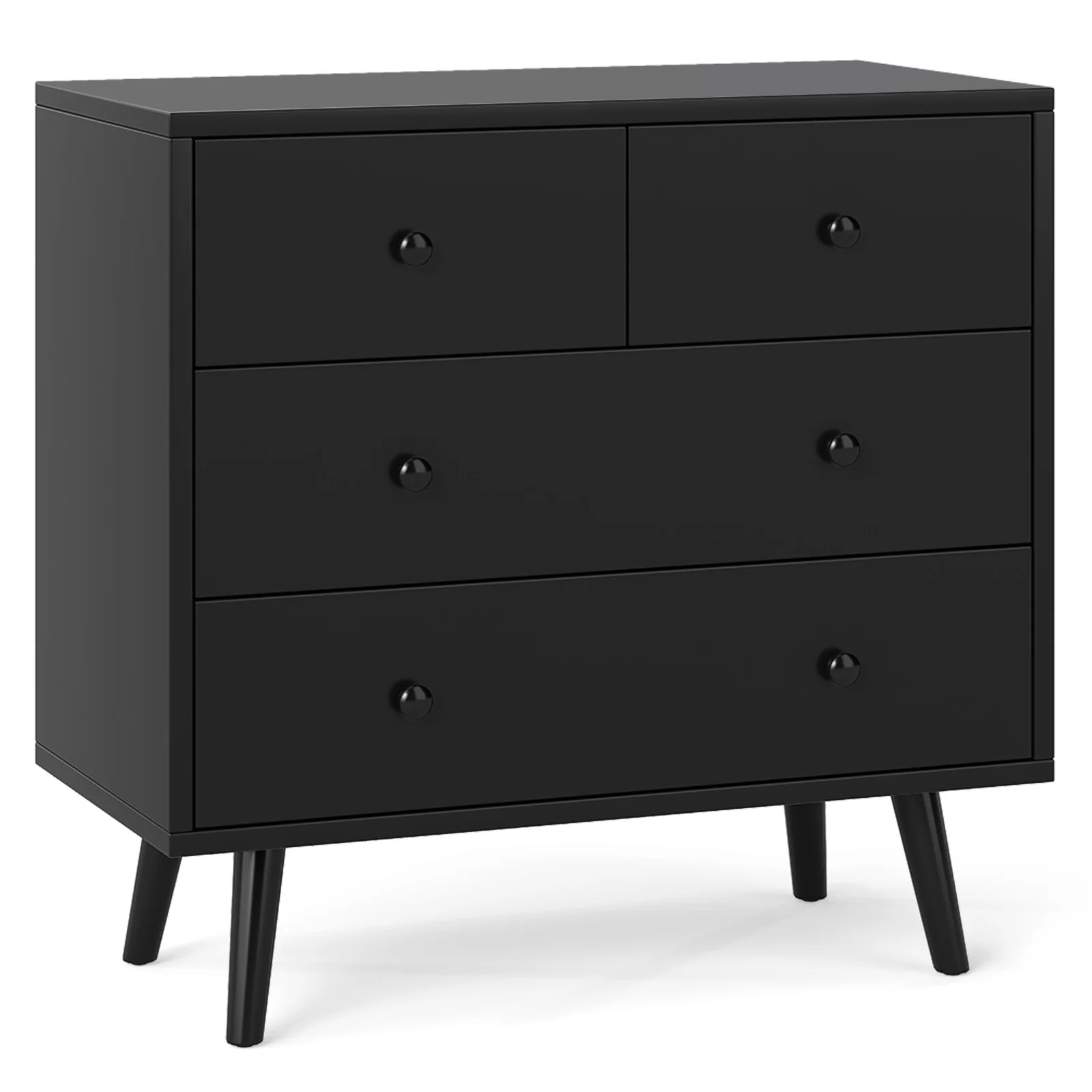 Wide Wooden Dresser with 4 Drawers for Bedroom Living Room, Black - Image 4