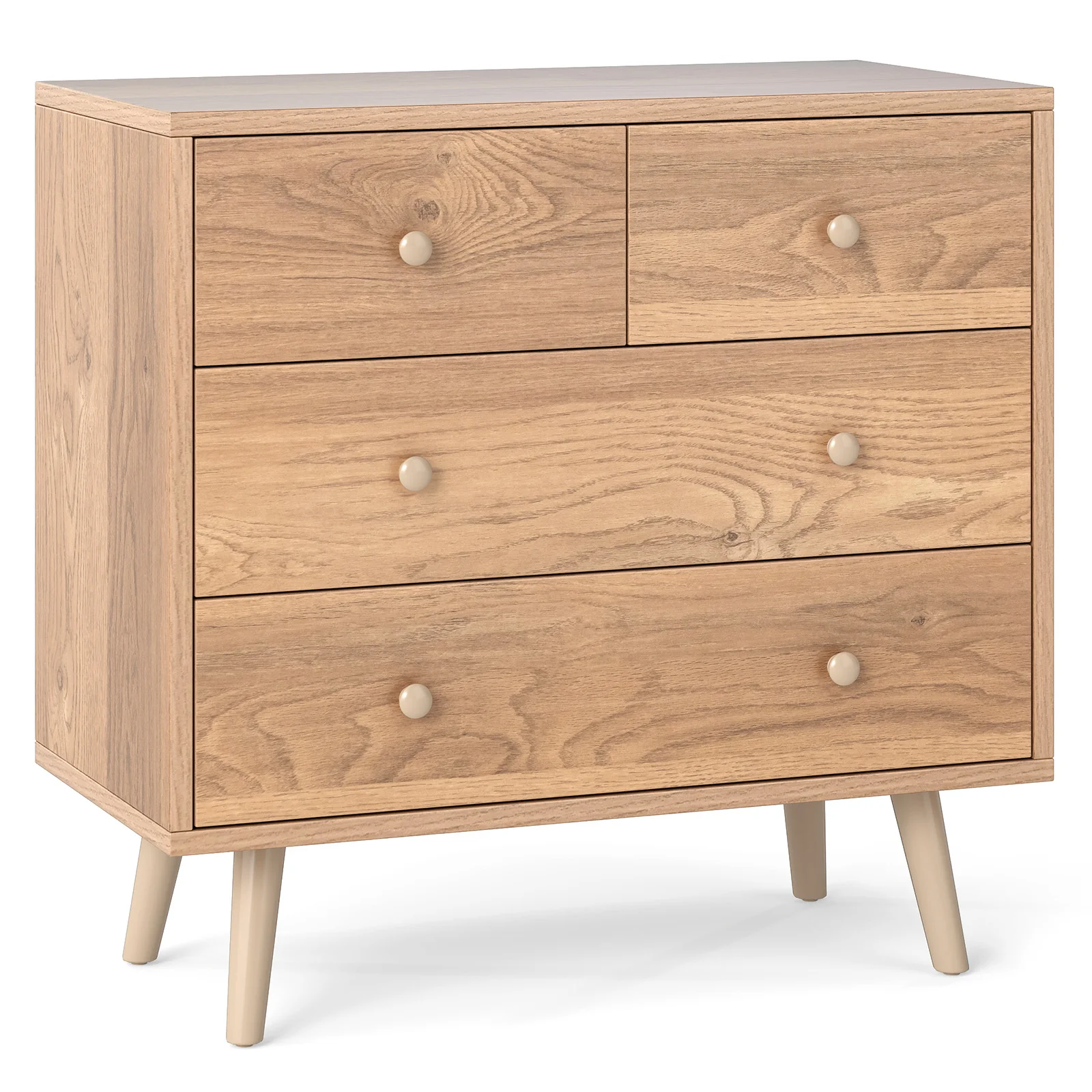 Wide Wooden Dresser with 4 Drawers for Bedroom Living Room, Natural - Image 4