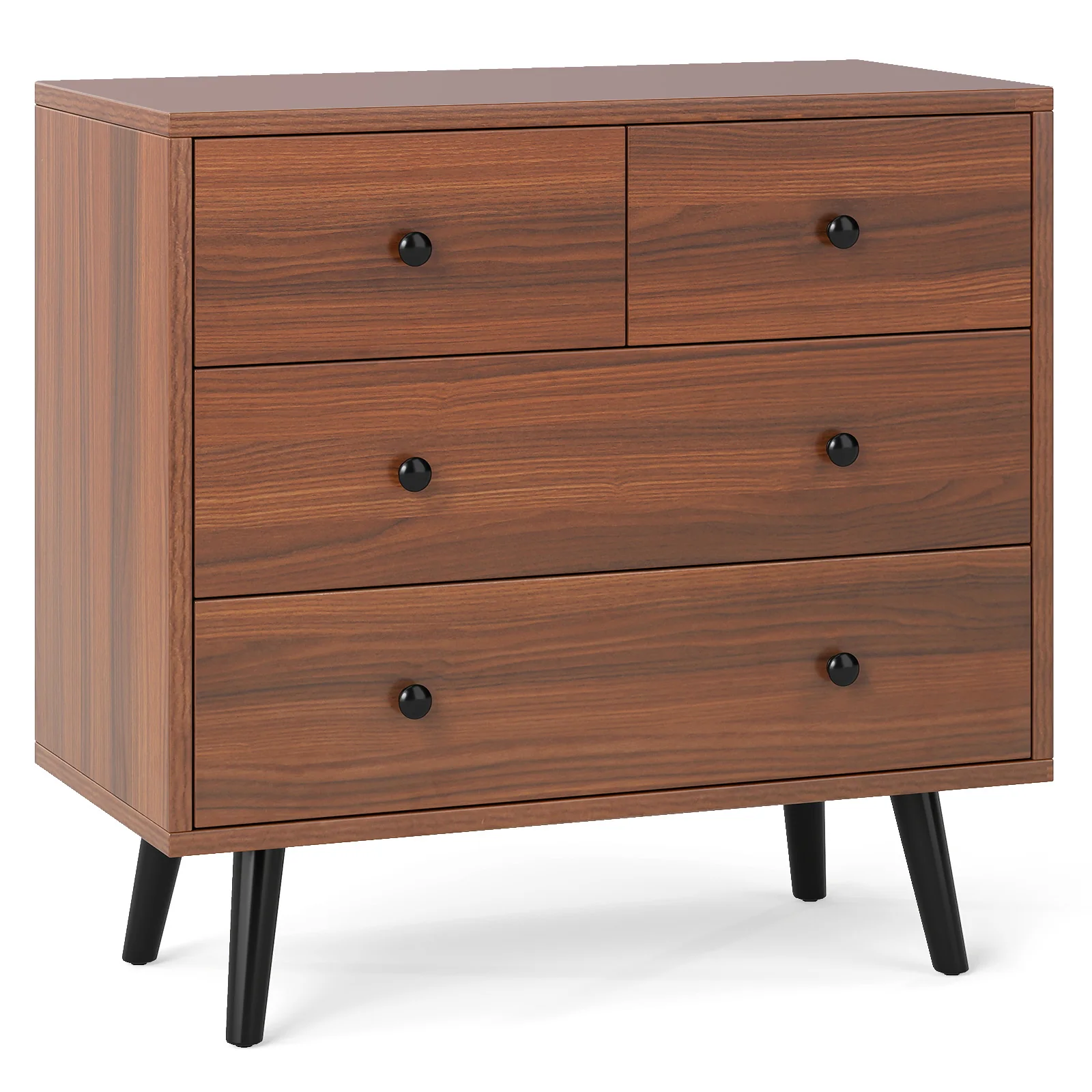 Wide Wooden Dresser with 4 Drawers for Bedroom Living Room, Walnut - Image 4