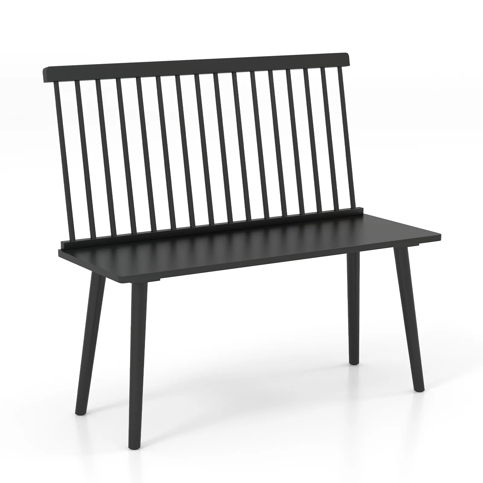 Windsor Bench With Spindle Back, Anti-Slip Foot Pads, Black - Image 4