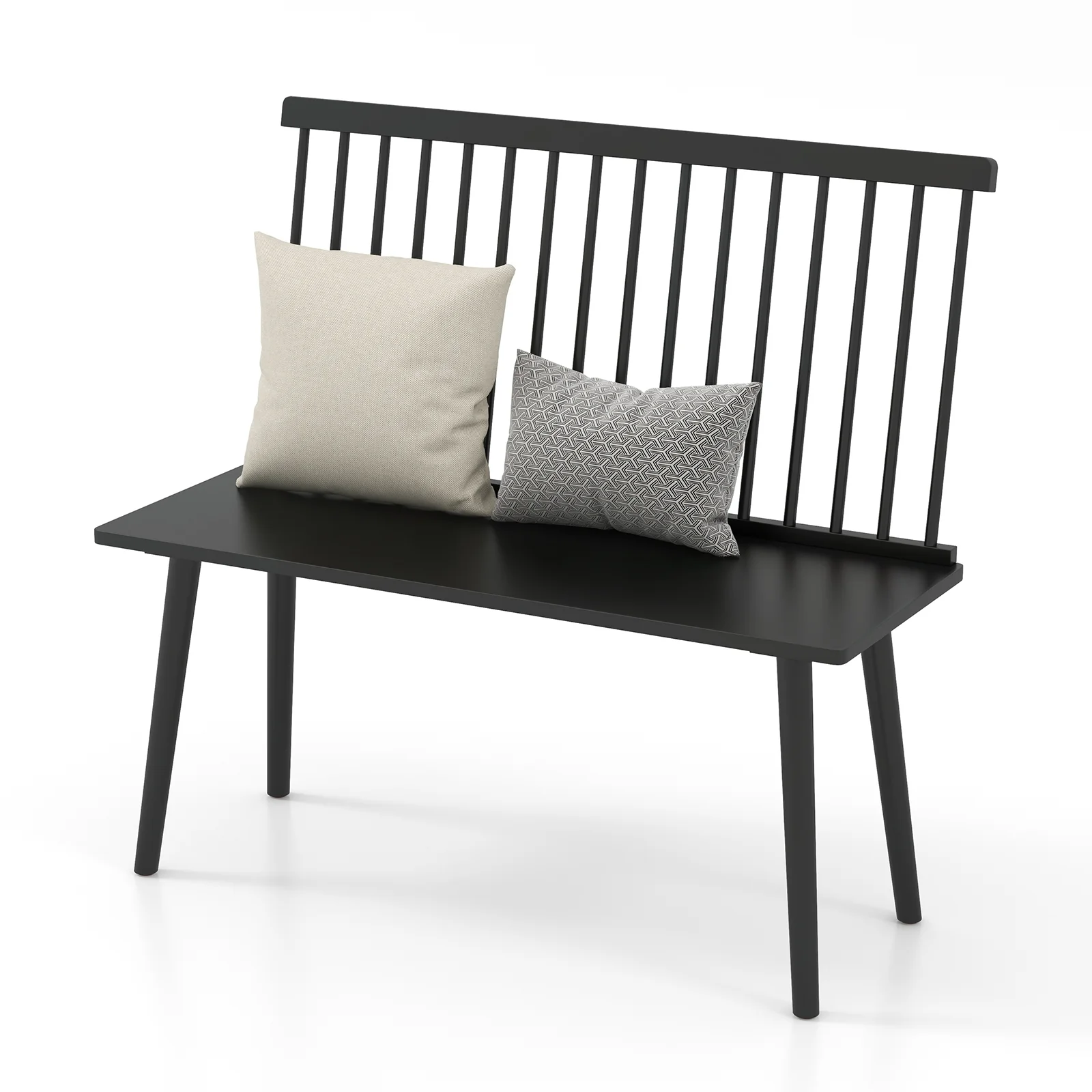 Windsor Bench With Spindle Back, Anti-Slip Foot Pads, Black - Image 5