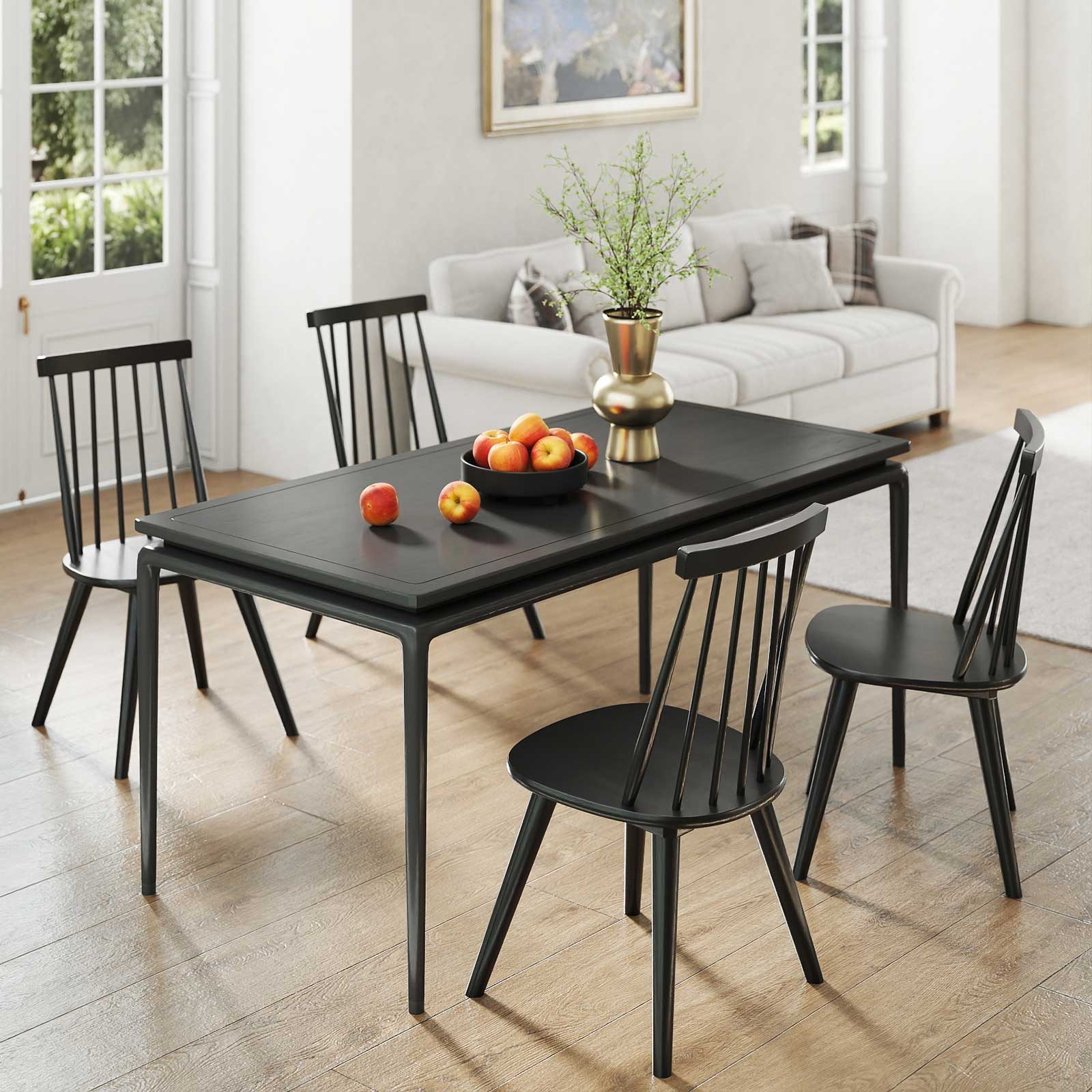 Windsor Dining Chair Set of 4 with Solid Rubber Wood Frame, Black - Image 2