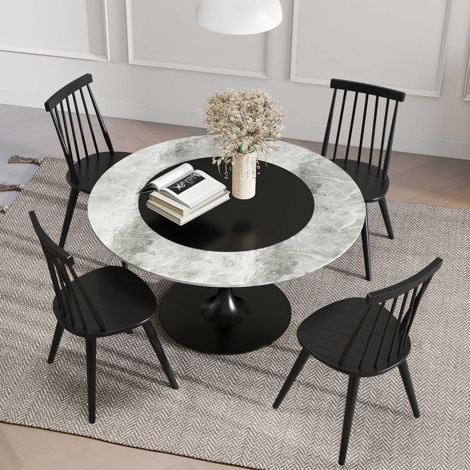 Windsor Dining Chair Set of 4 with Solid Rubber Wood Frame, Black - Image 3