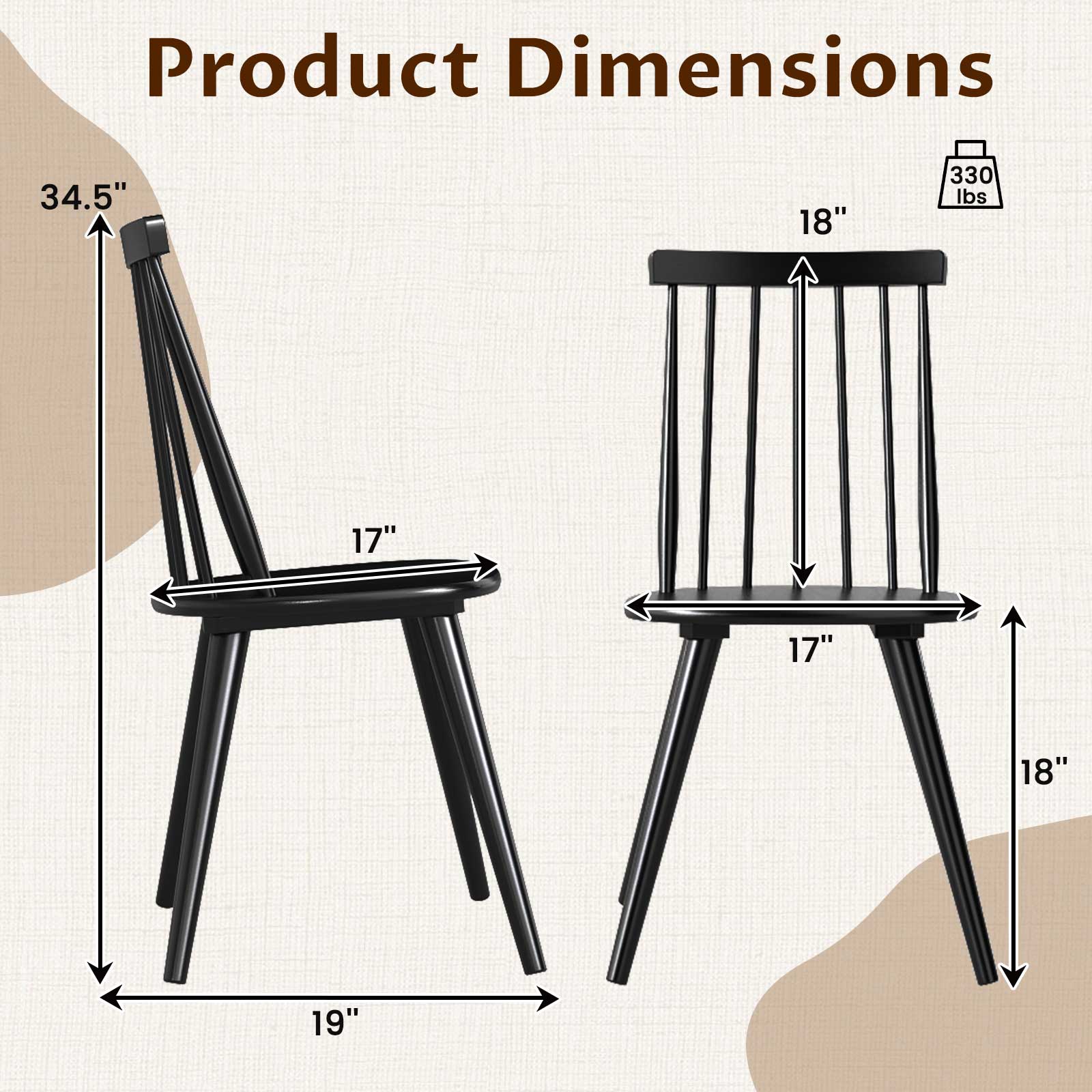 Windsor Dining Chair Set of 4 with Solid Rubber Wood Frame, Black - Image 5