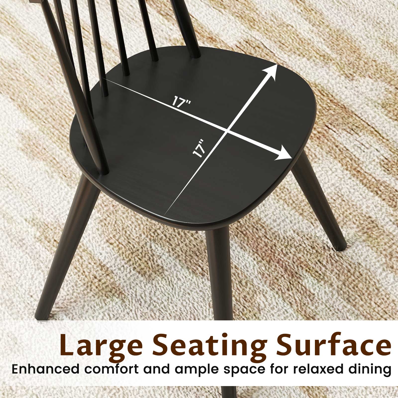 Windsor Dining Chair Set of 4 with Solid Rubber Wood Frame, Black - Image 9