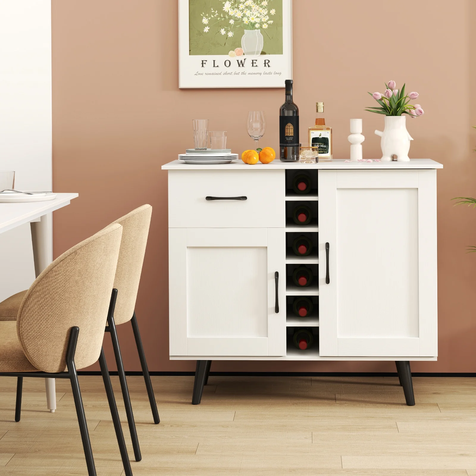Wine Bar Buffet Cabinet, 6-Bottle Rack, White - Image 2