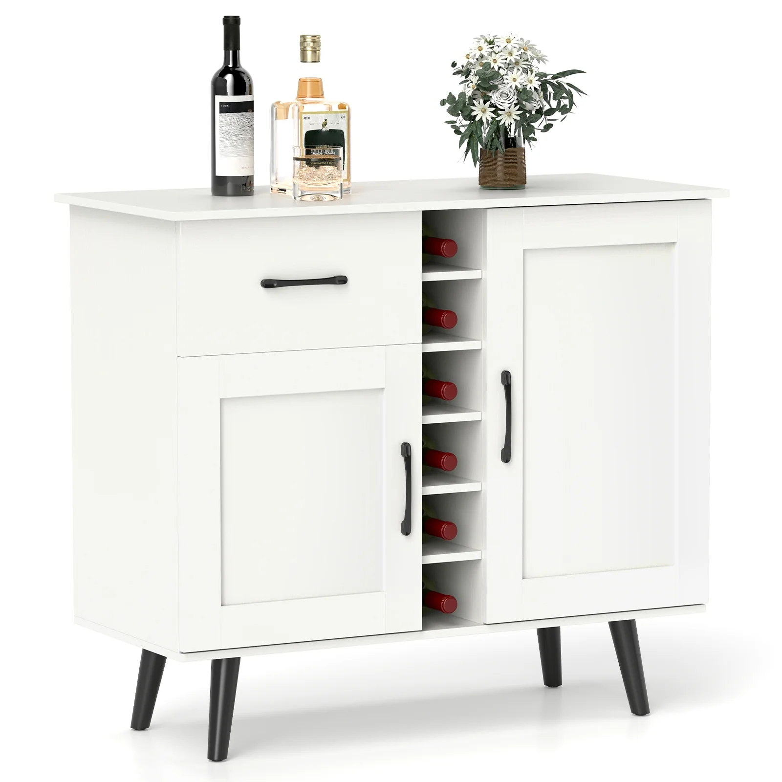 Wine Bar Buffet Cabinet, 6-Bottle Rack, White - Image 4