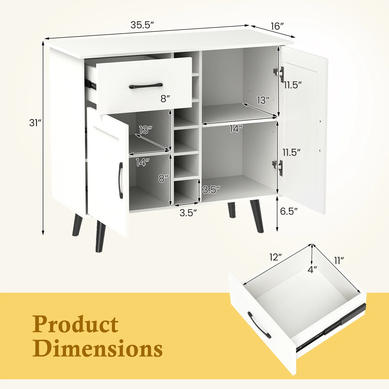 Wine Bar Buffet Cabinet, 6-Bottle Rack, White - Image 6