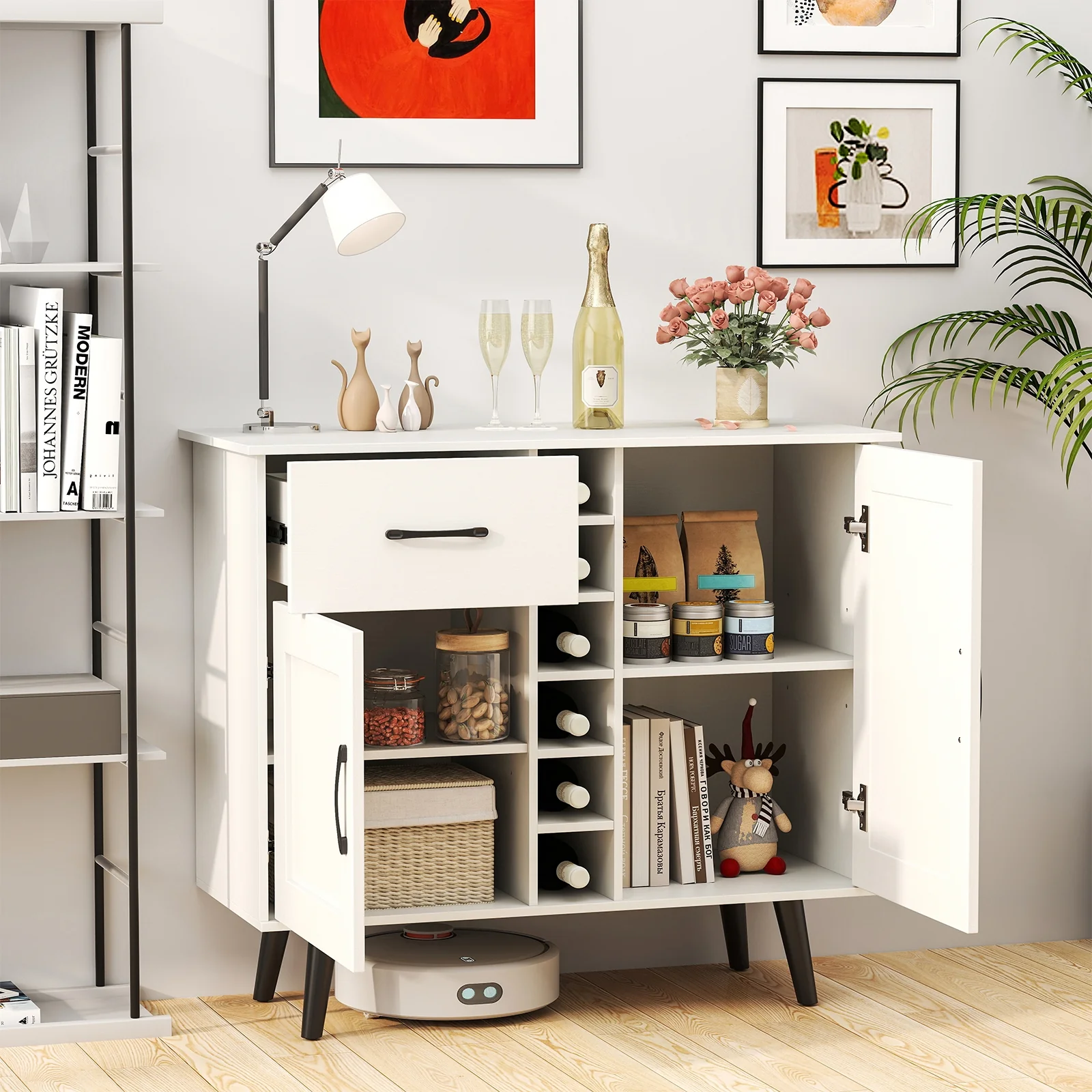 Wine Bar Buffet Cabinet, 6-Bottle Rack, White - Image 7