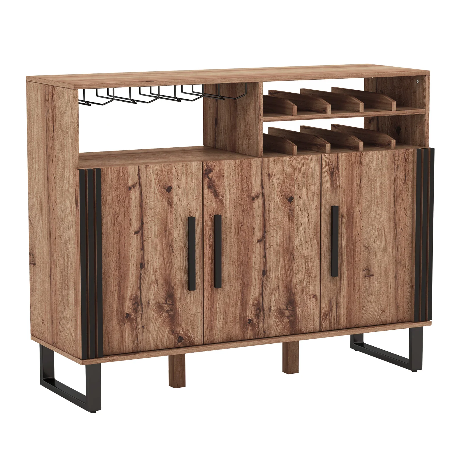 Wine Bar Cabinet, 3 Doors, Adjustable Shelves, Brown - Image 4