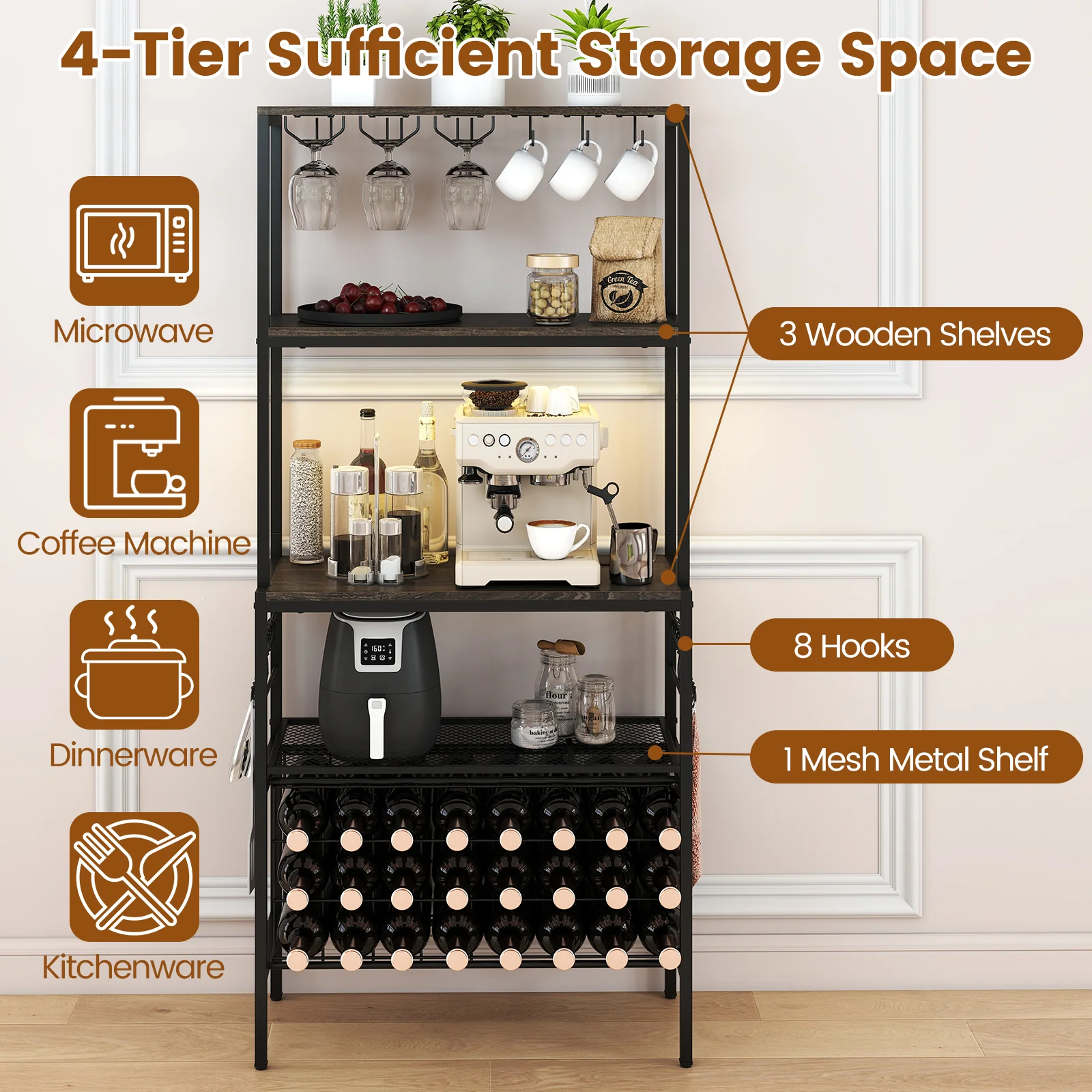 Wine Organizer With Power Outlet, Bottle Holders, Gray - Image 10